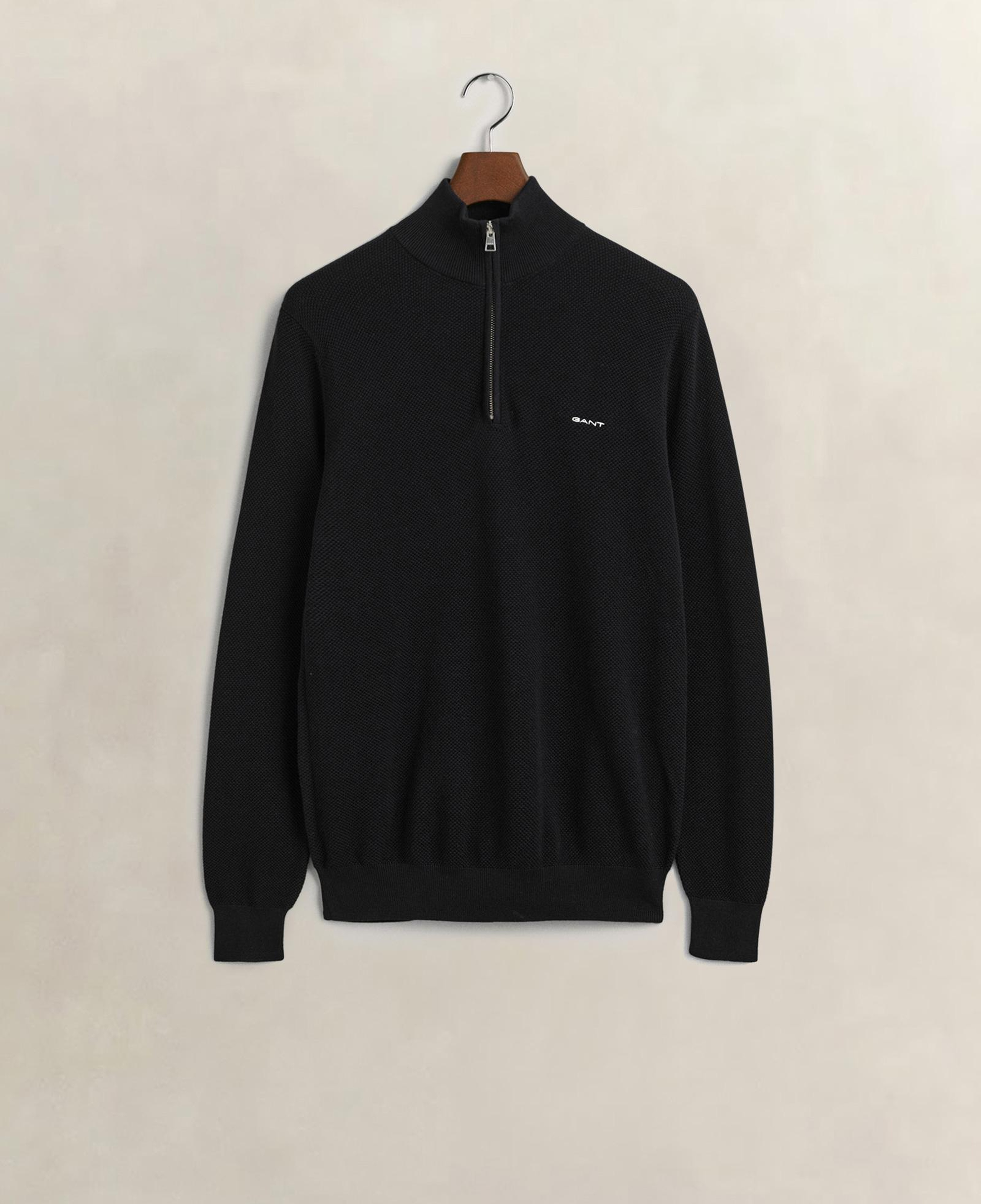 GANT Erkek Siyah Regular Fit Yarım Fermuarlı Kazak