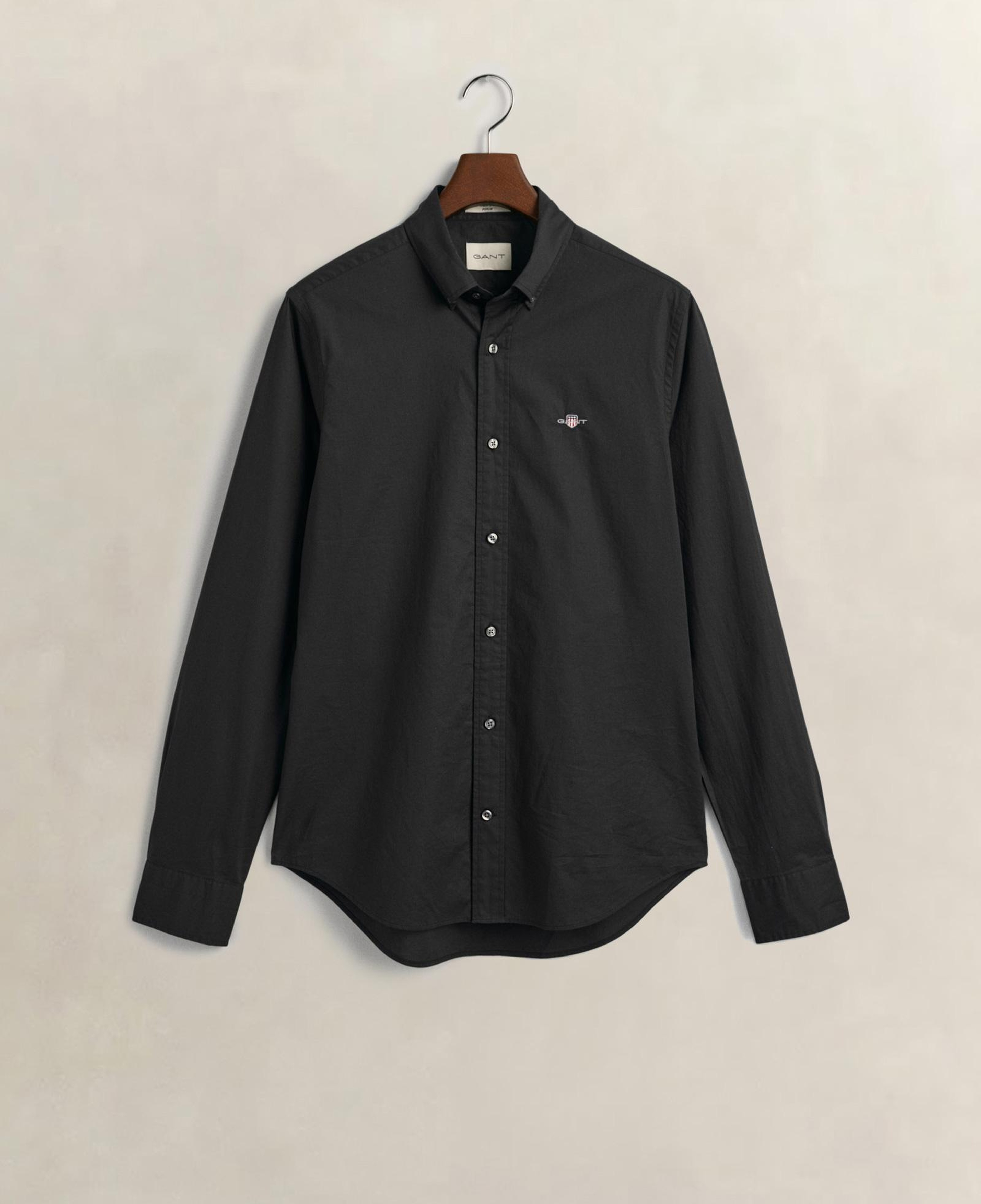GANT Erkek Siyah Slim Fit Düğmeli Yaka Broadcloth Gömlek