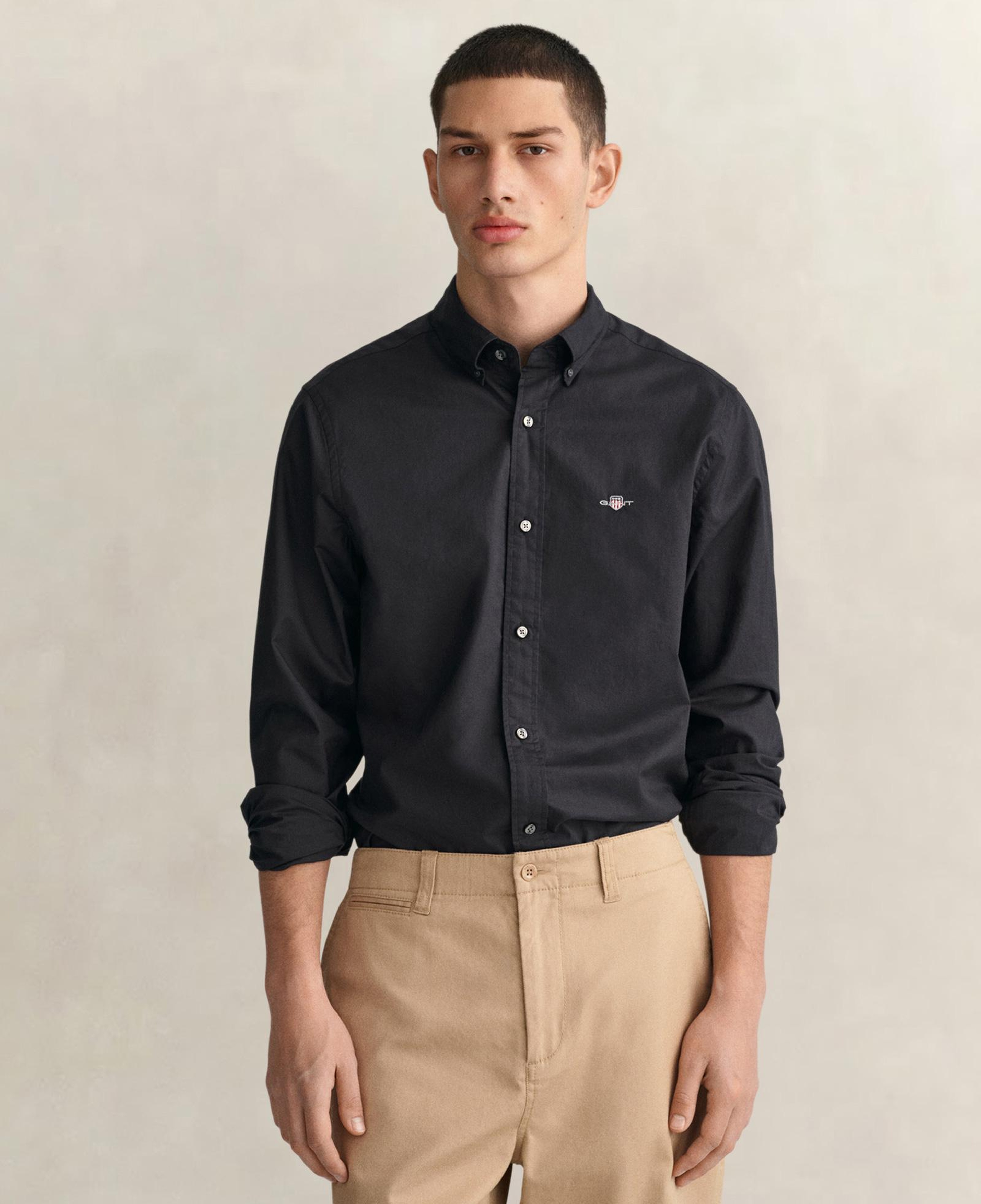 GANT Erkek Siyah Slim Fit Düğmeli Yaka Broadcloth Gömlek