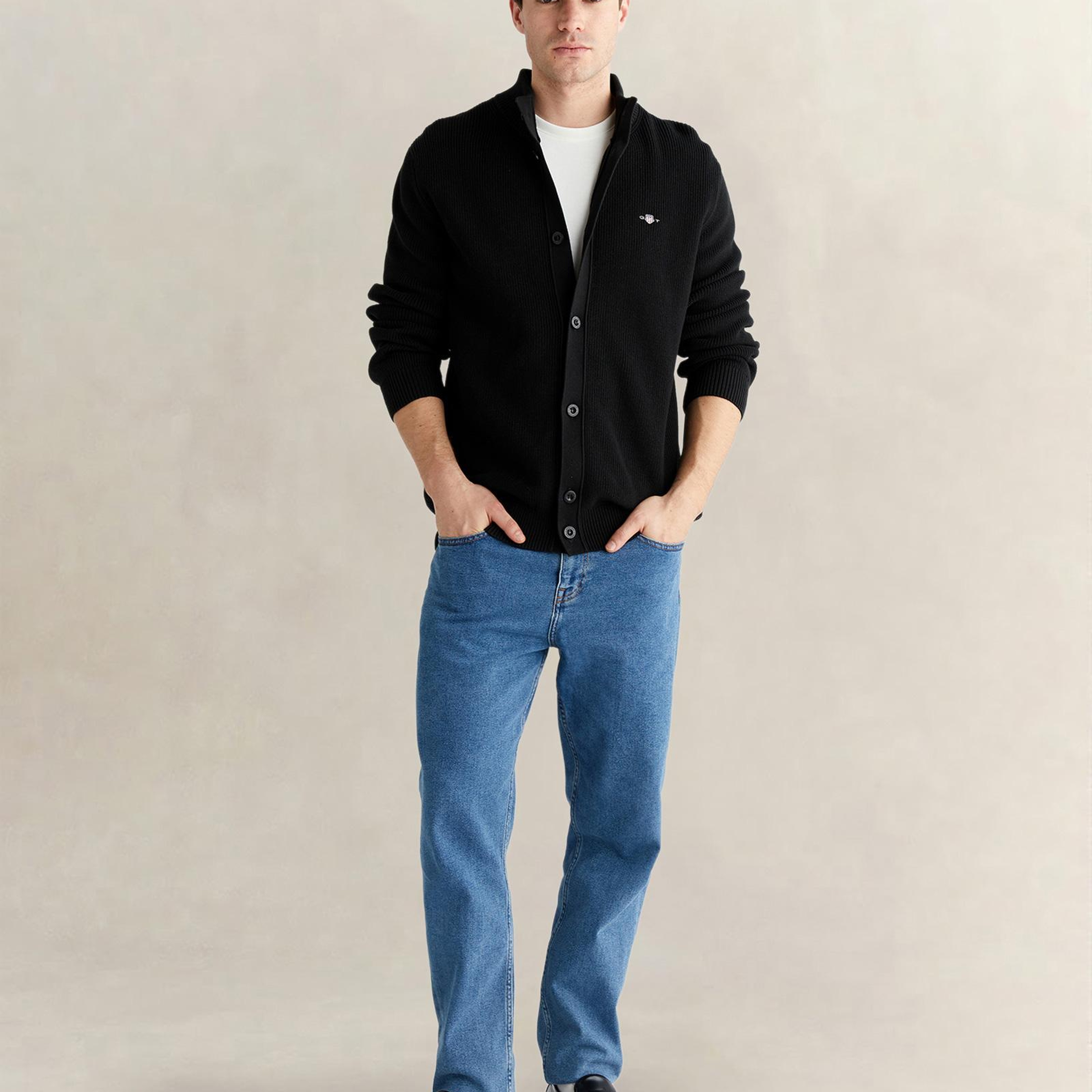 GANT Erkek Siyah Regular Fit Düğmeli Hırka