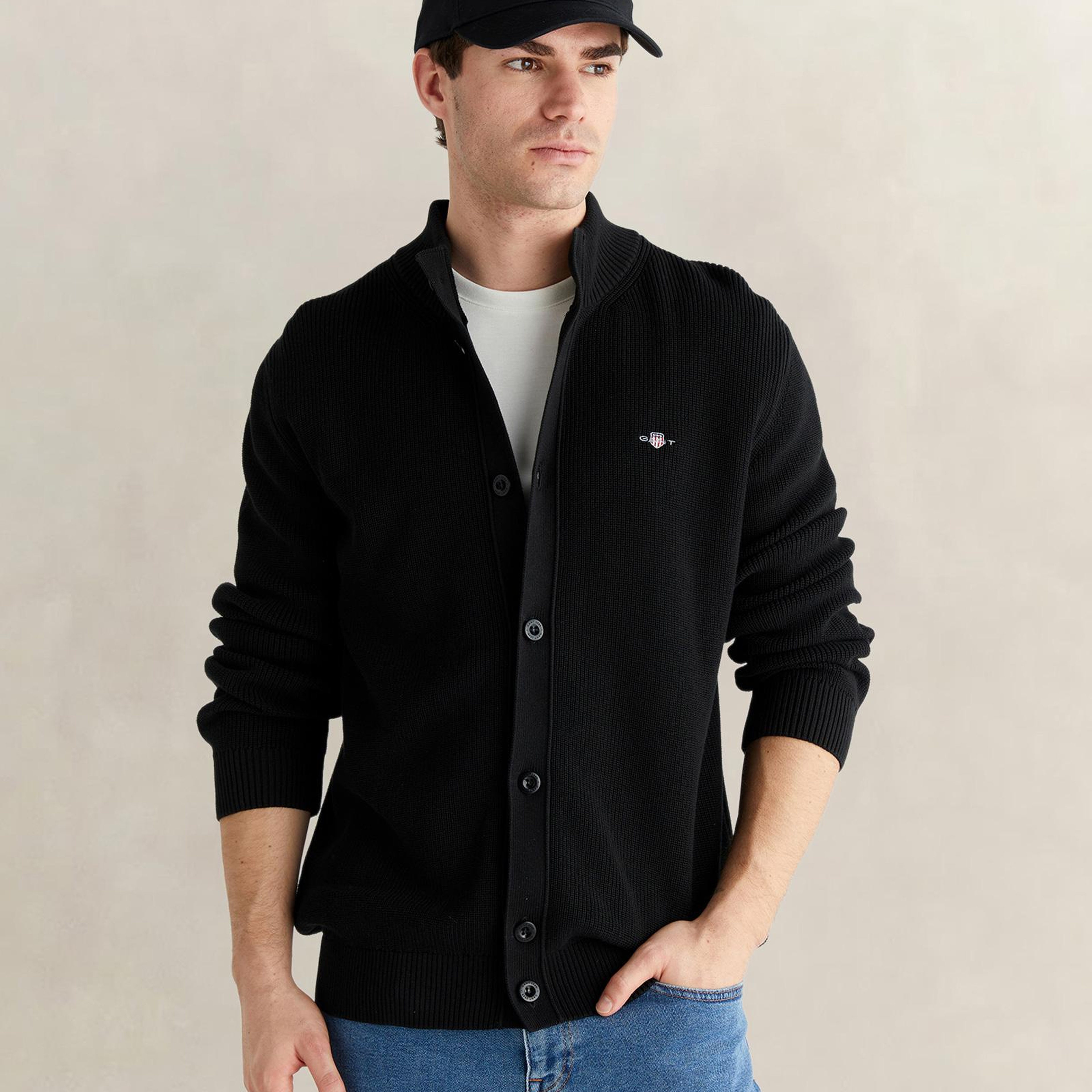 GANT Erkek Siyah Regular Fit Düğmeli Hırka