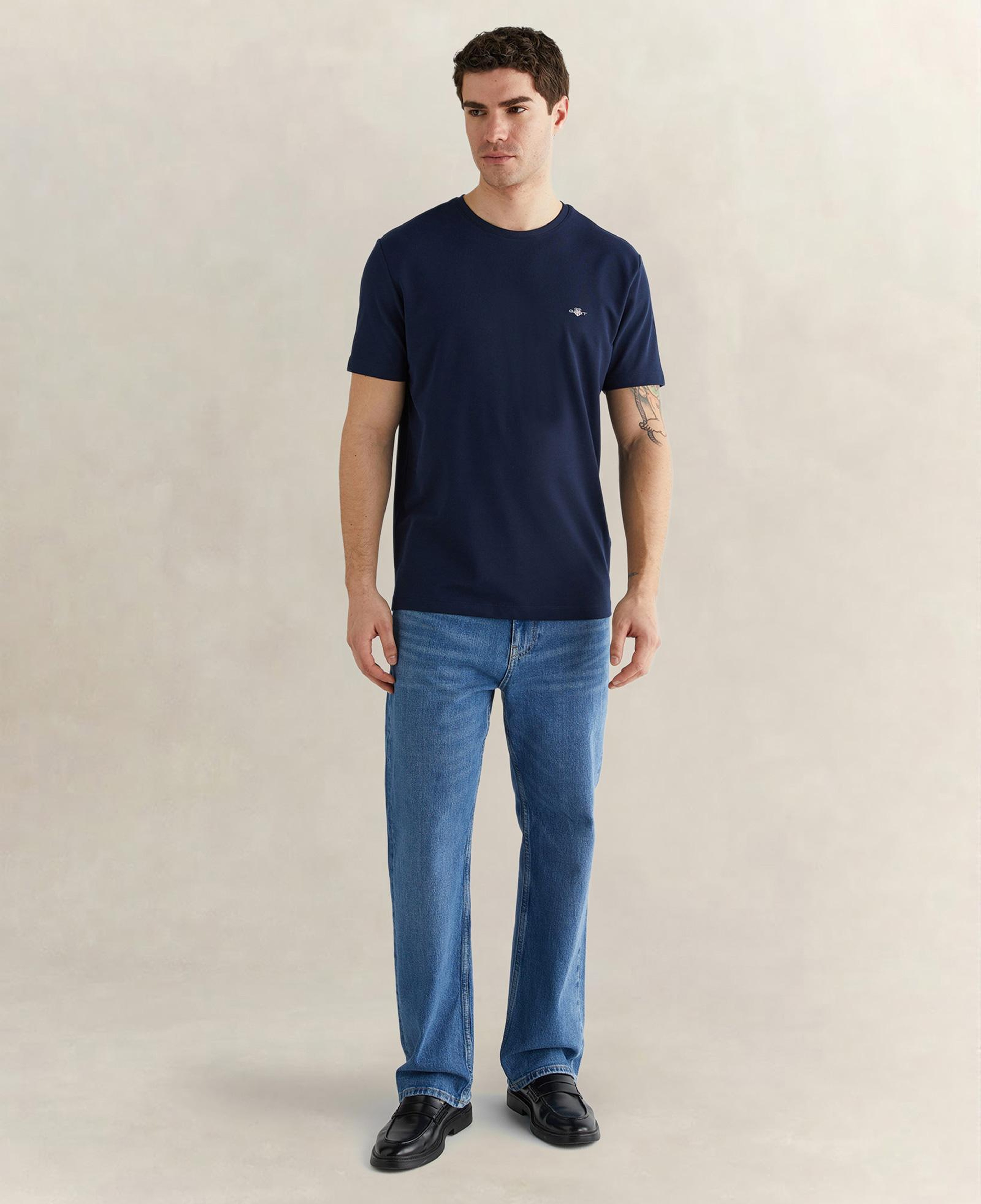 GANT Erkek Lacivert Bisiklet Yaka Regular Fit Logolu T-Shirt