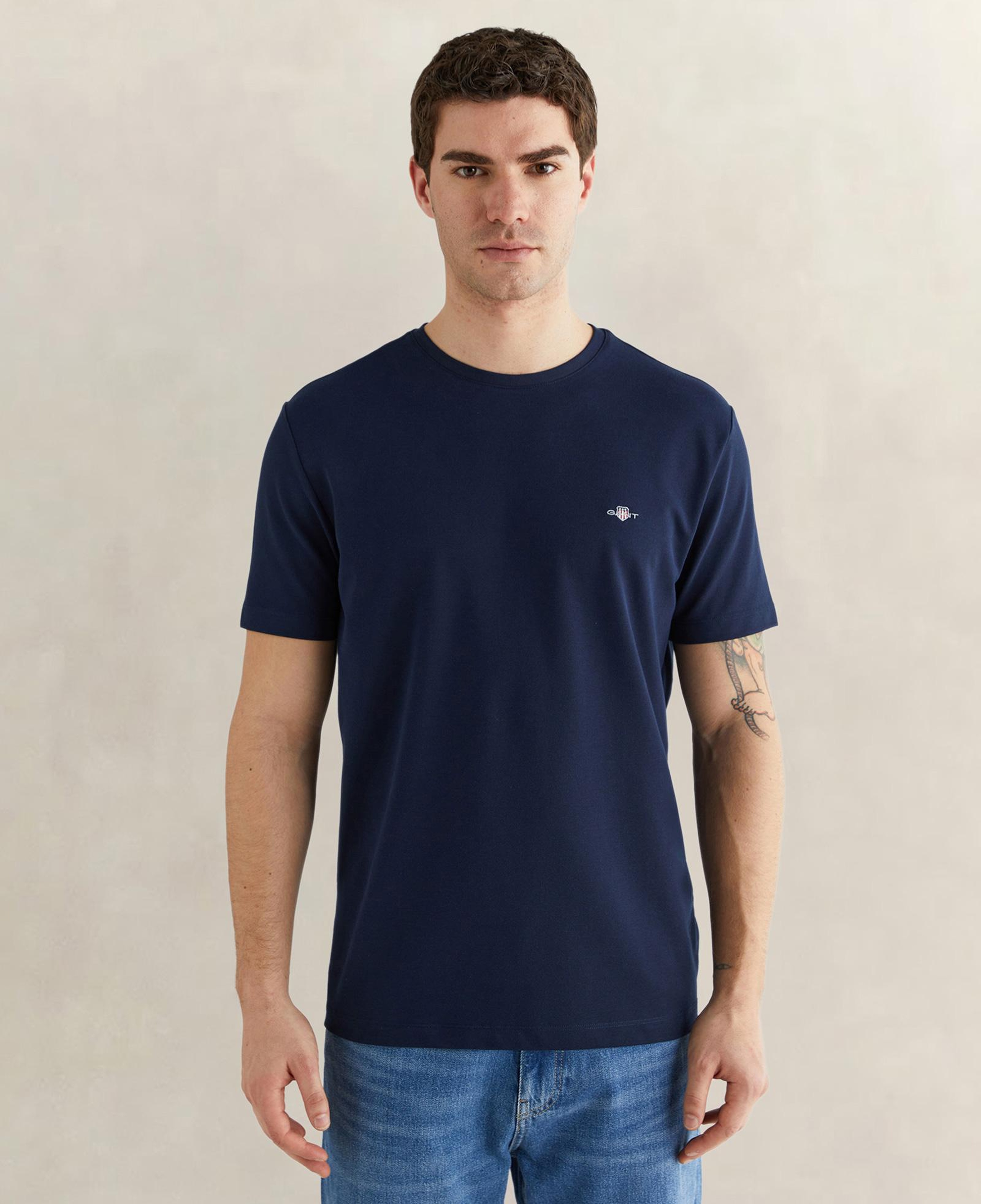GANT Erkek Lacivert Bisiklet Yaka Regular Fit Logolu T-Shirt