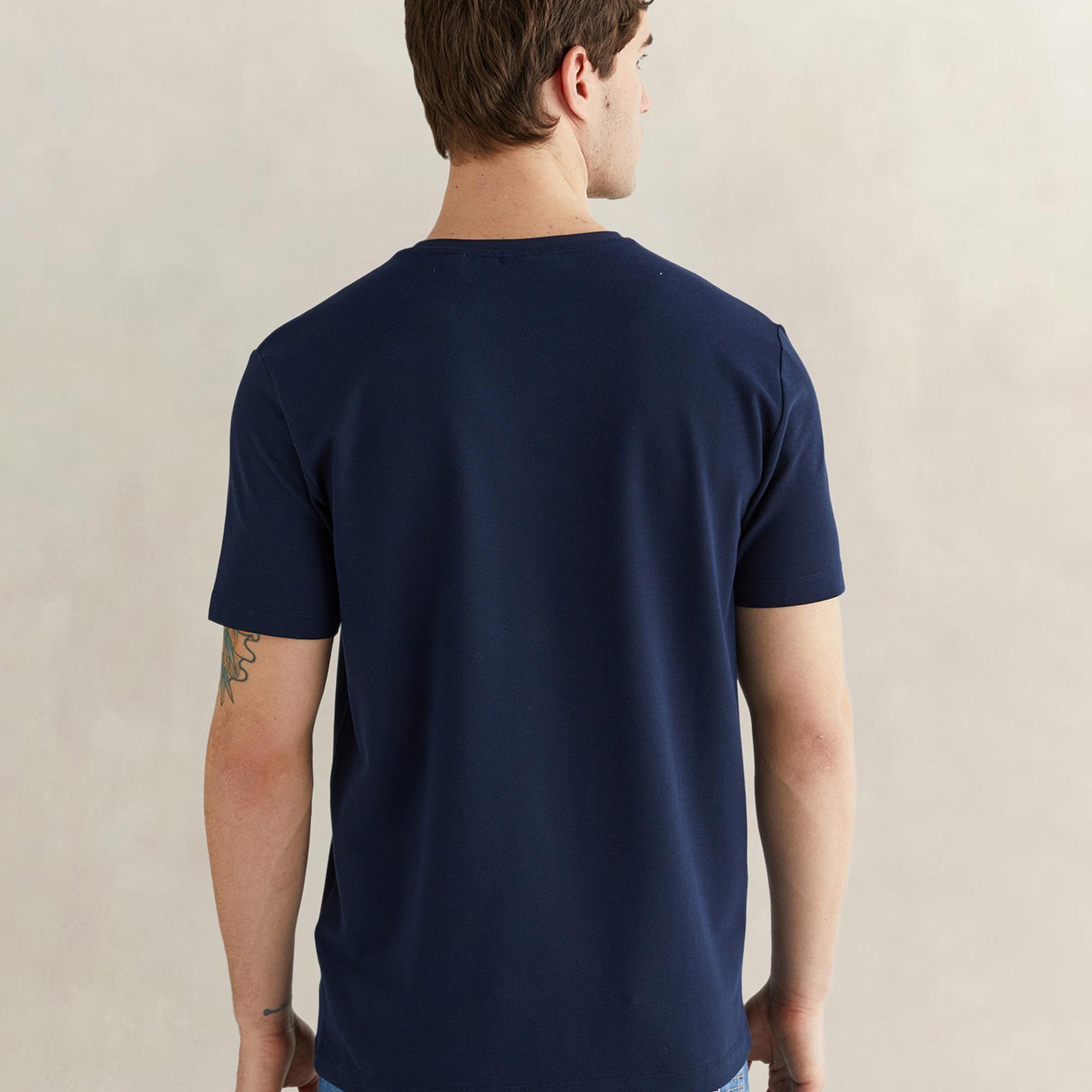 GANT Erkek Lacivert Bisiklet Yaka Regular Fit Logolu T-Shirt