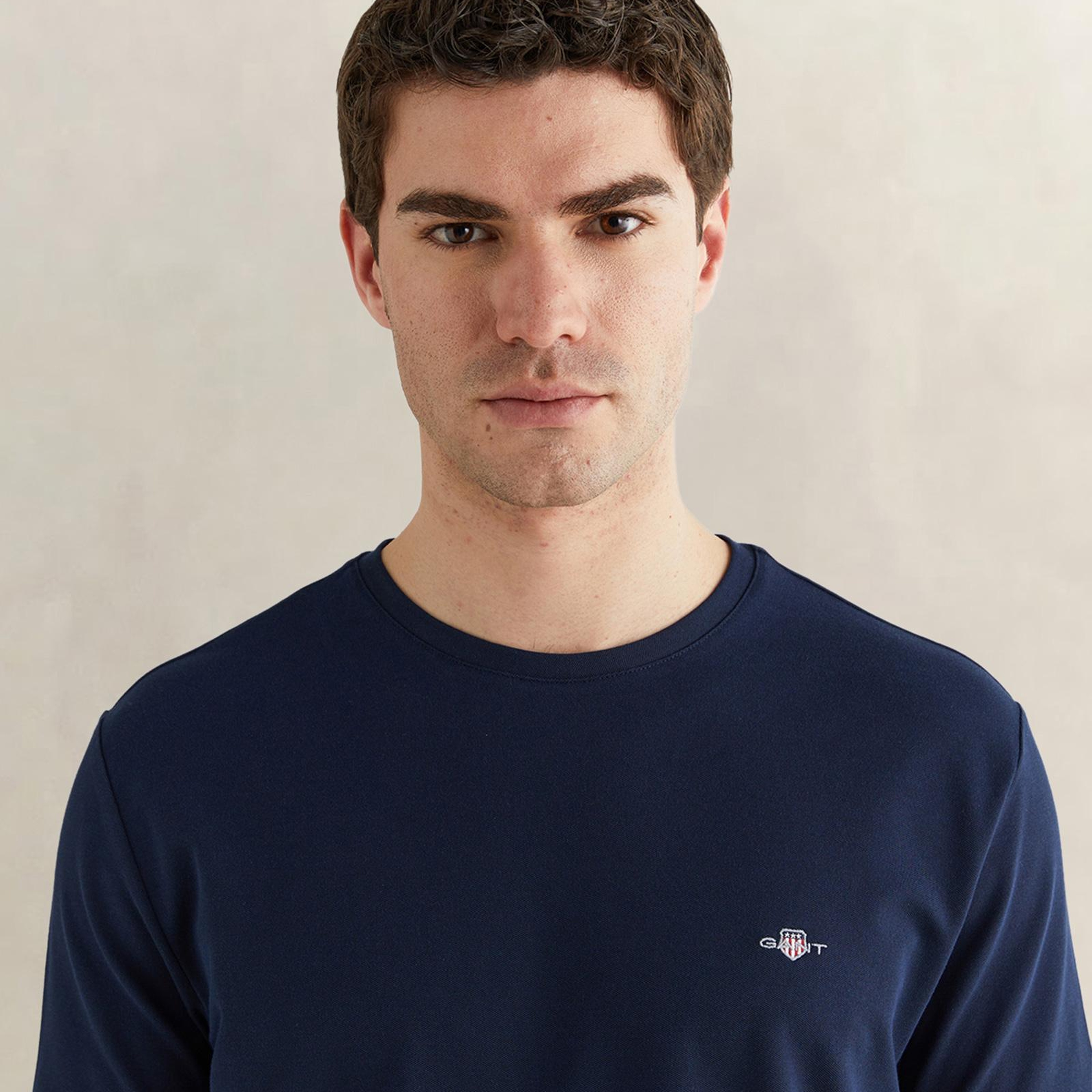 GANT Erkek Lacivert Bisiklet Yaka Regular Fit Logolu T-Shirt
