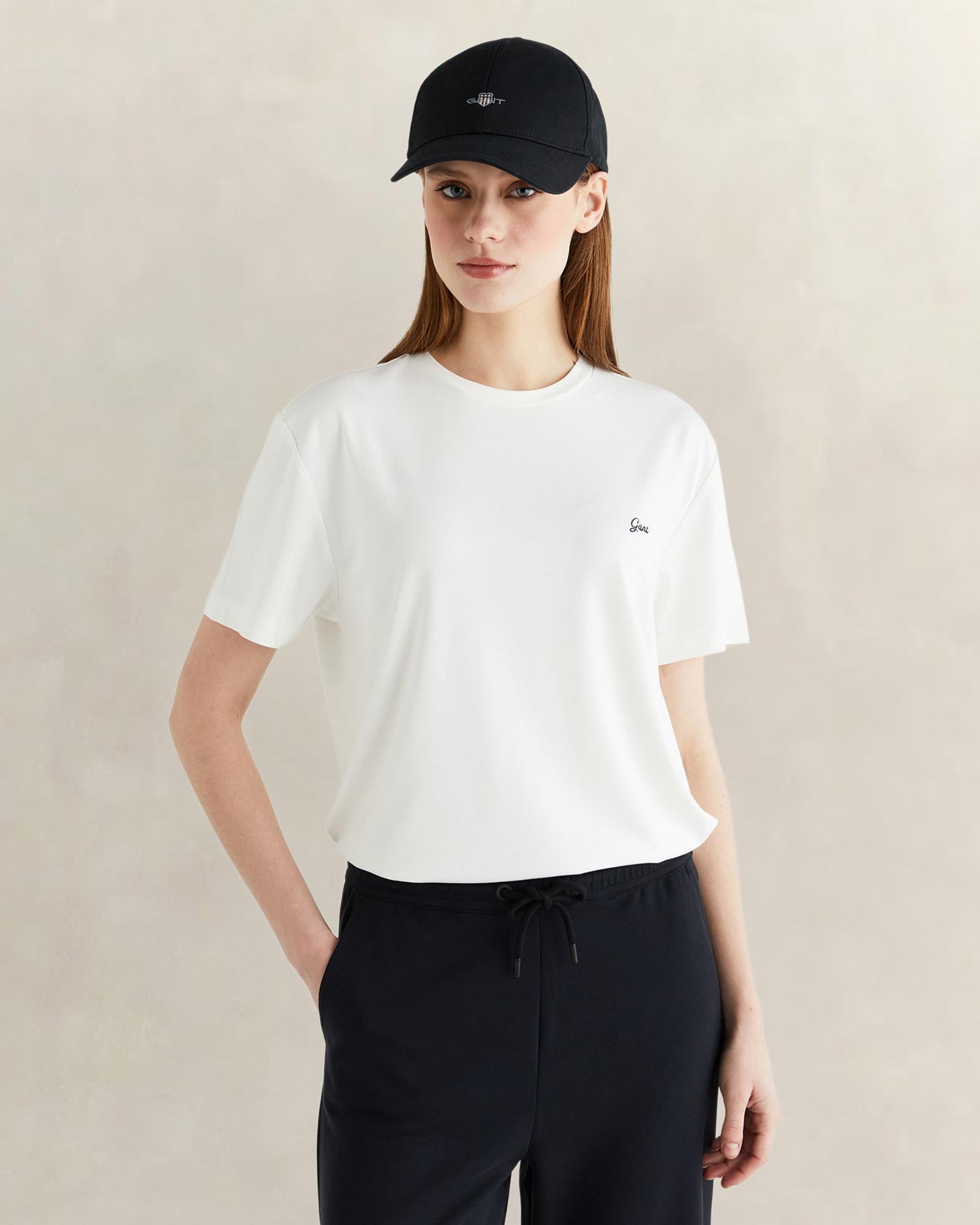 GANT Kadın Beyaz Bisiklet Yaka Regular Fit T-Shirt