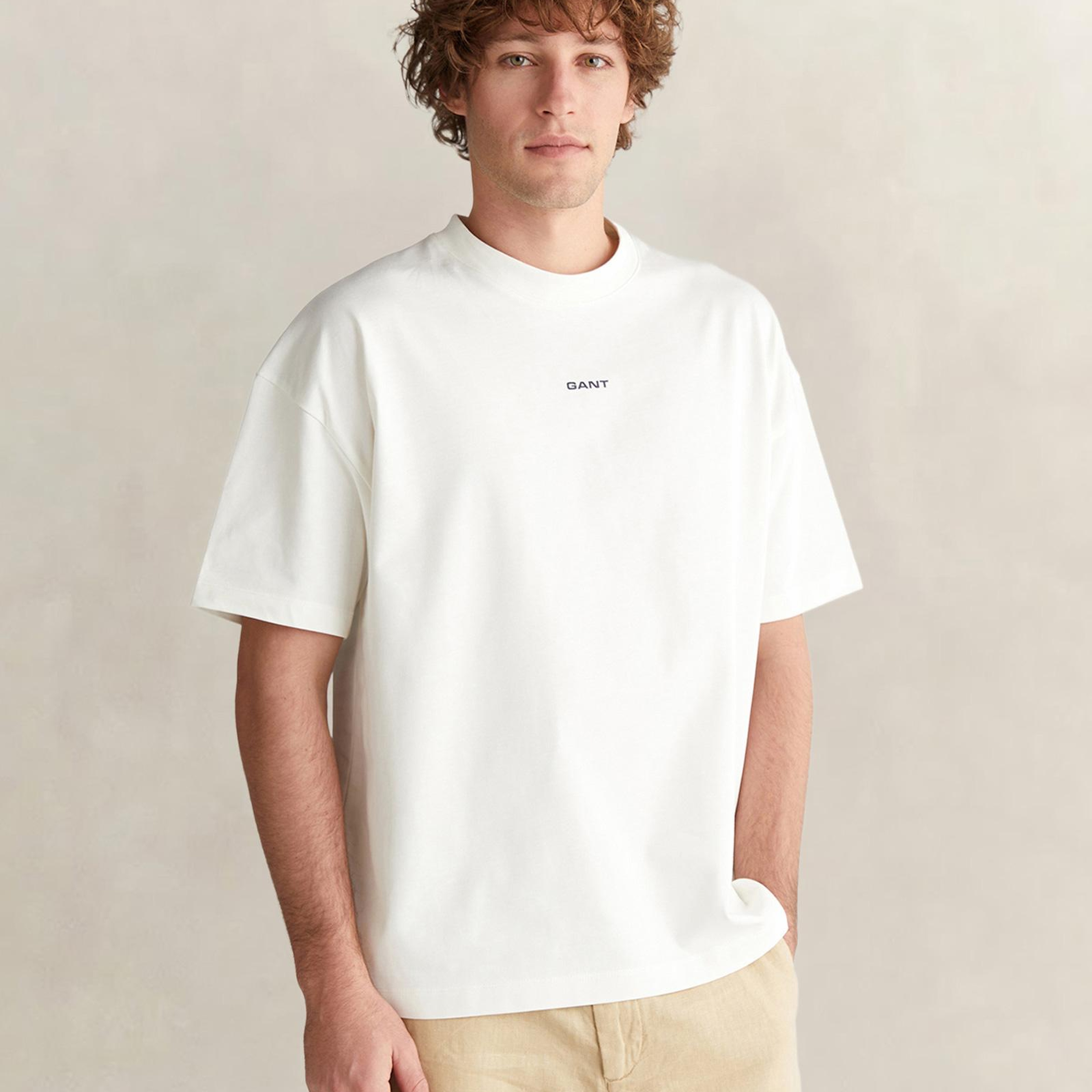 GANT Erkek Beyaz Kısa Kollu T-Shirt