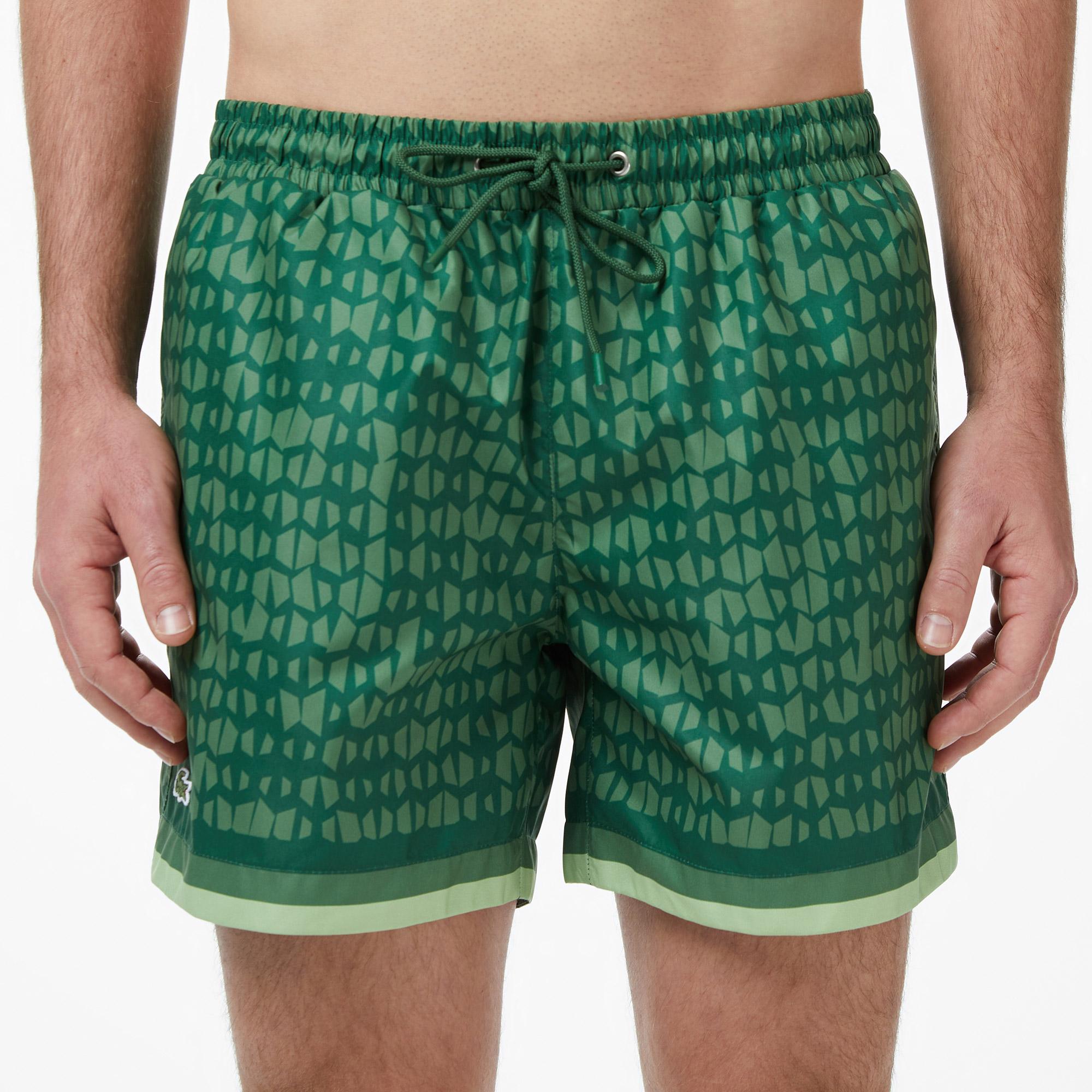 Lacoste Erkek Regular Fit Desenli Yeşil Deniz Şortu