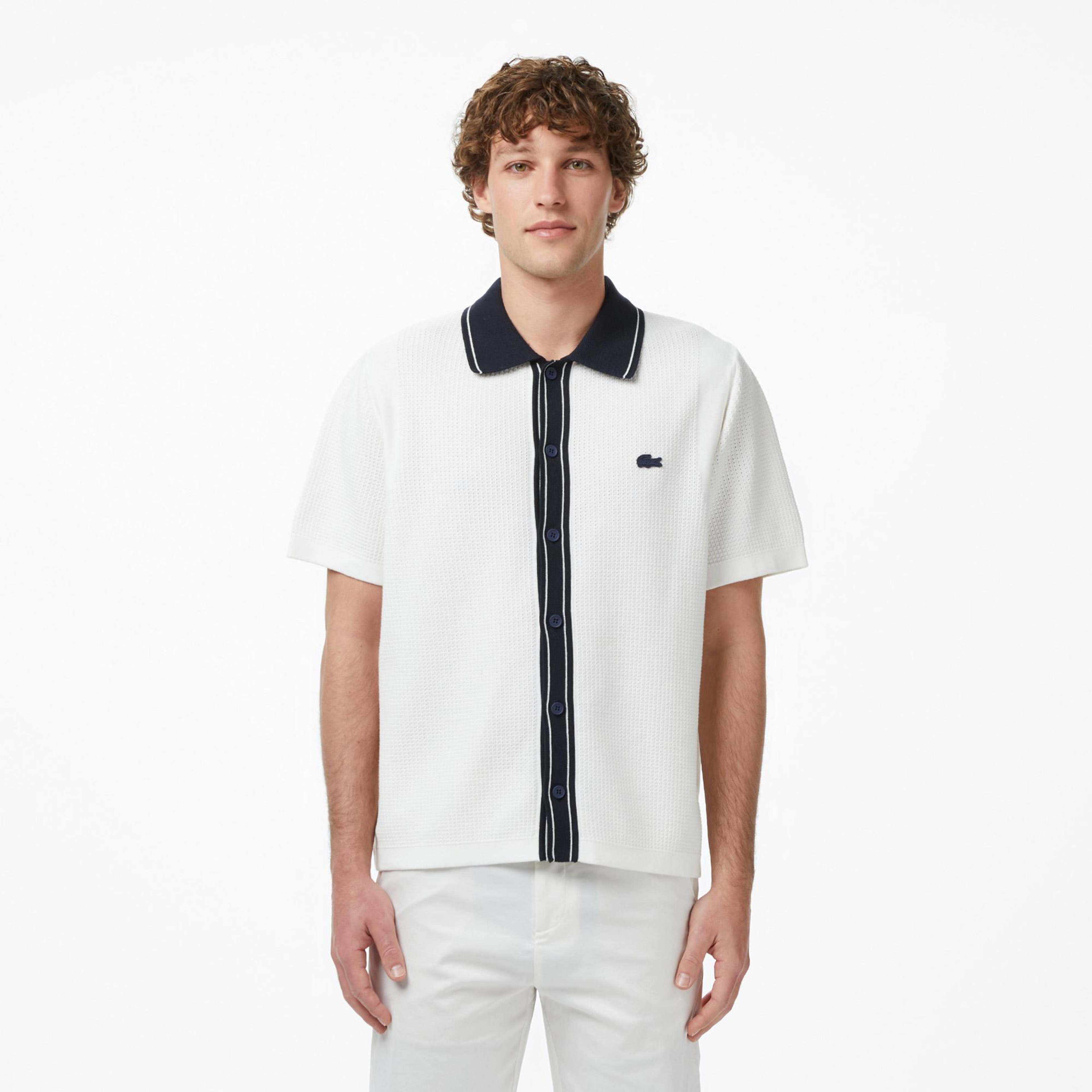 Erkek Classic Fit Kısa Kollu Polo Yaka Beyaz Triko
