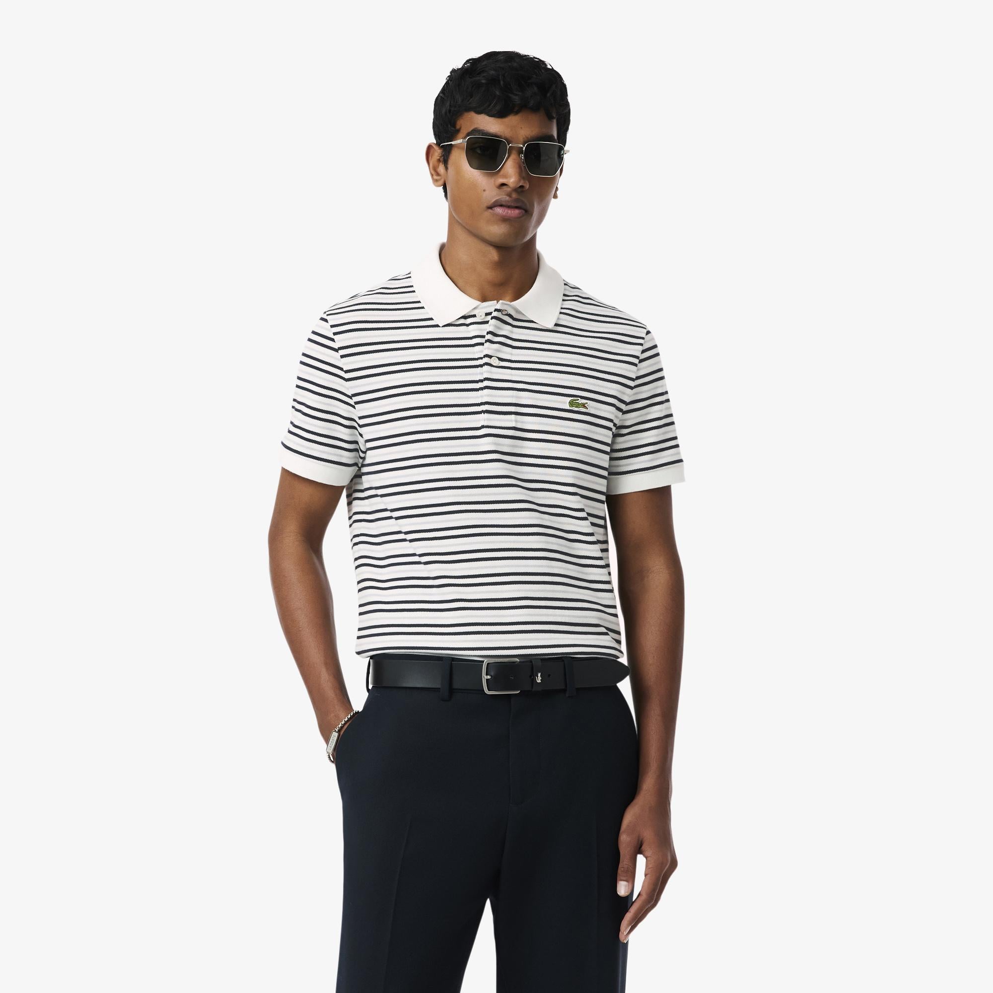 Lacoste Erkek Classic Fit Çizgili Gri Polo