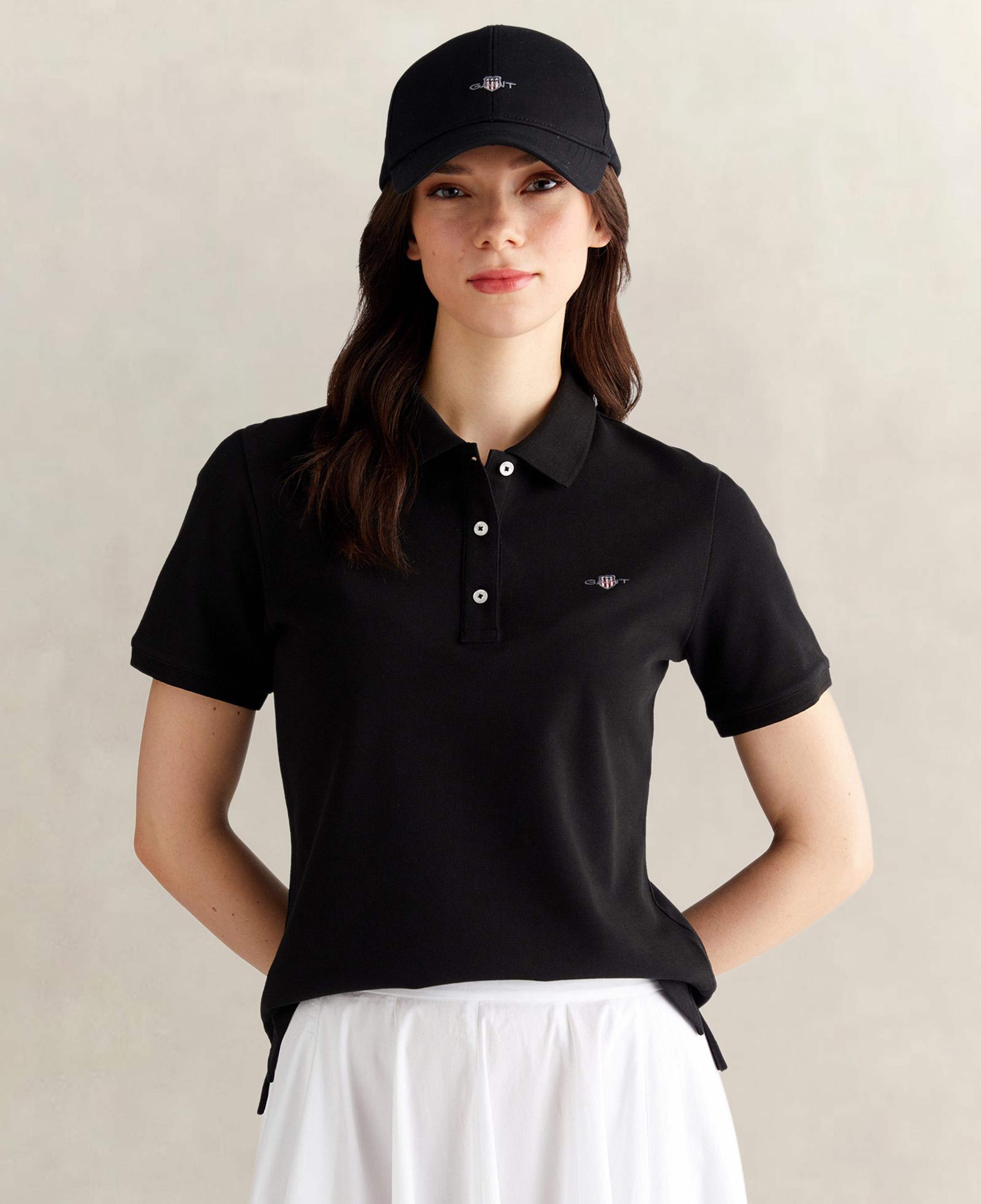 GANT Kadın Siyah Regular Fit Logolu Polo Yaka T-Shirt