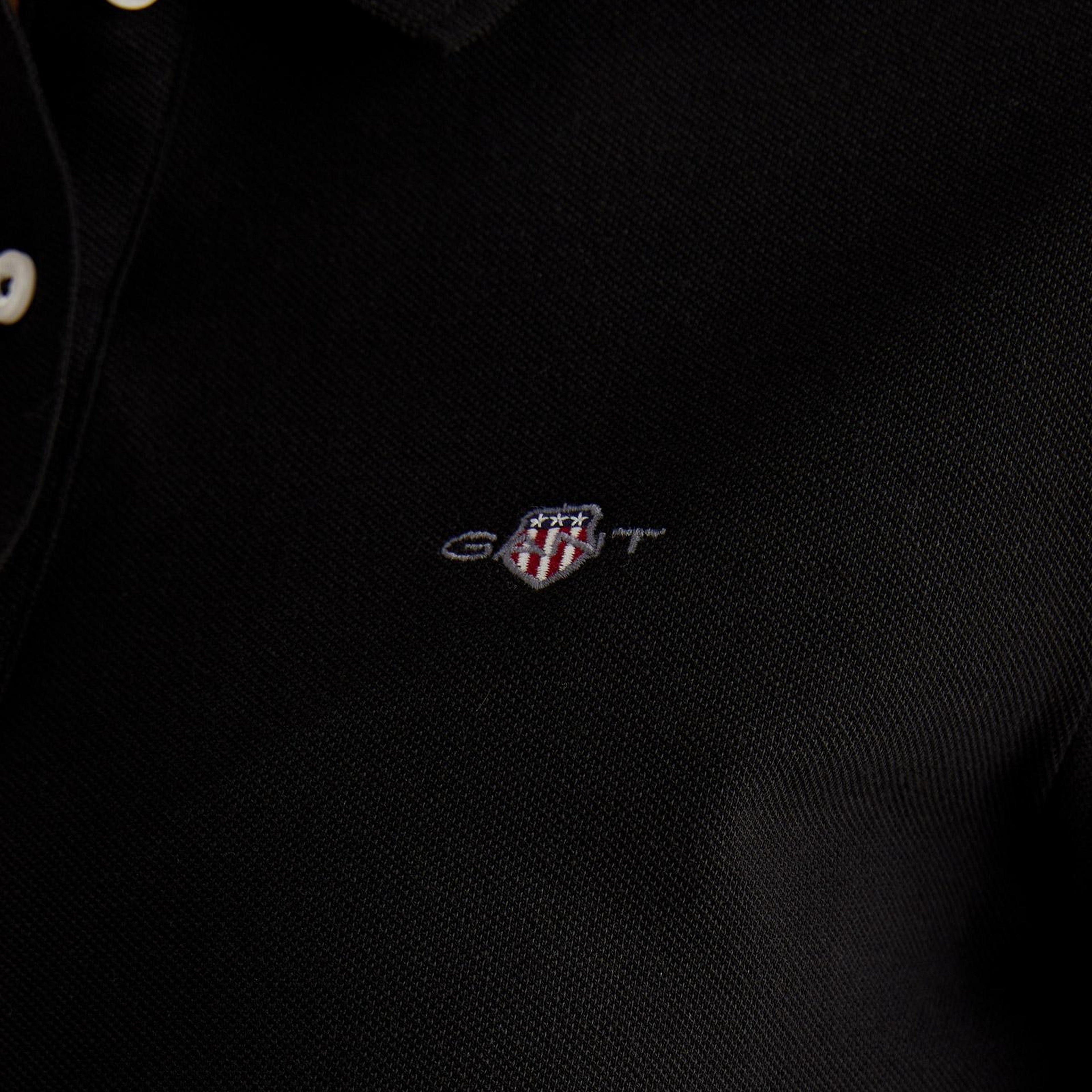 GANT Kadın Siyah Regular Fit Logolu Polo Yaka T-Shirt