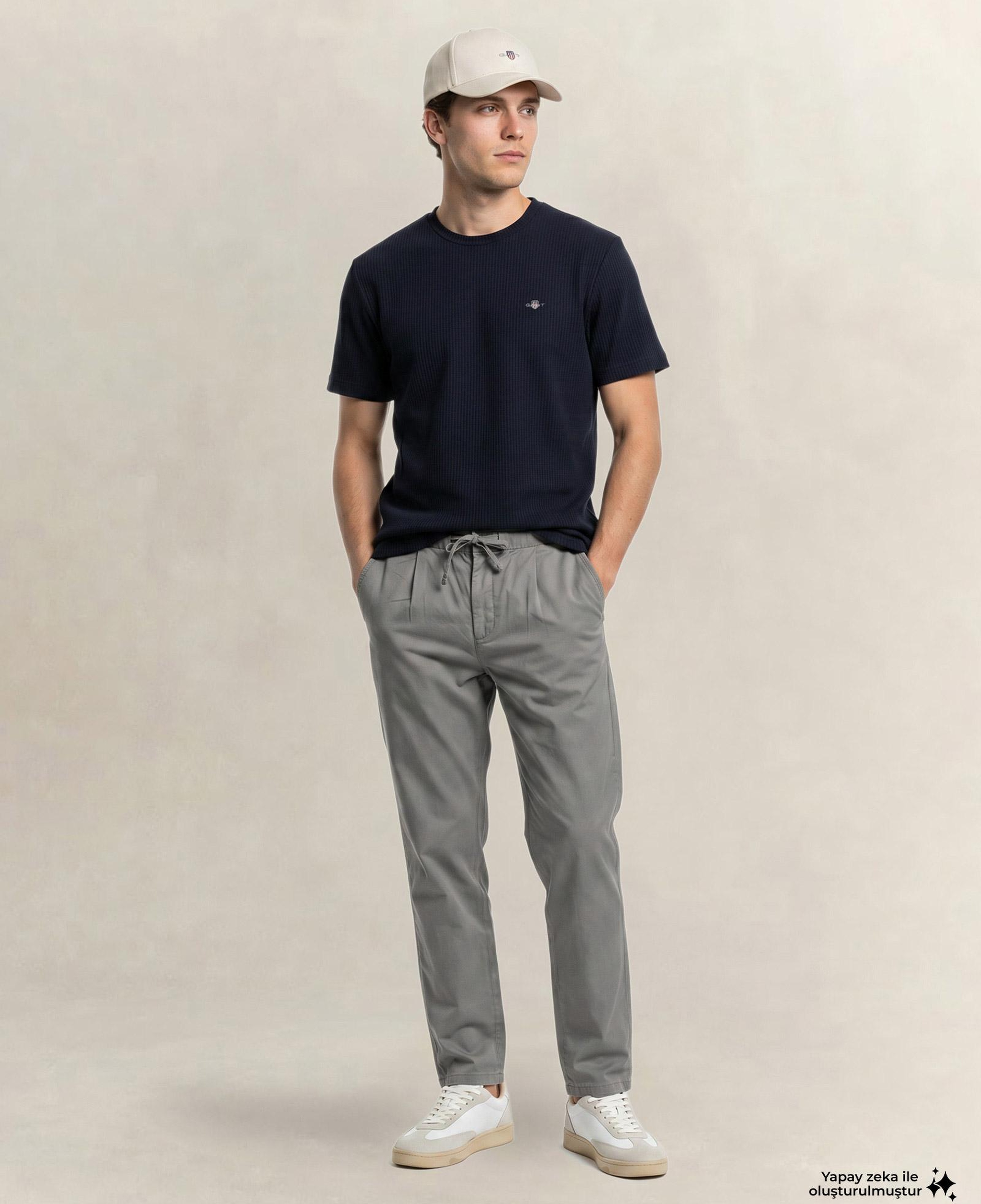 GANT Erkek Lacivert Bisiklet Yaka Regular Fit Logolu T-Shirt