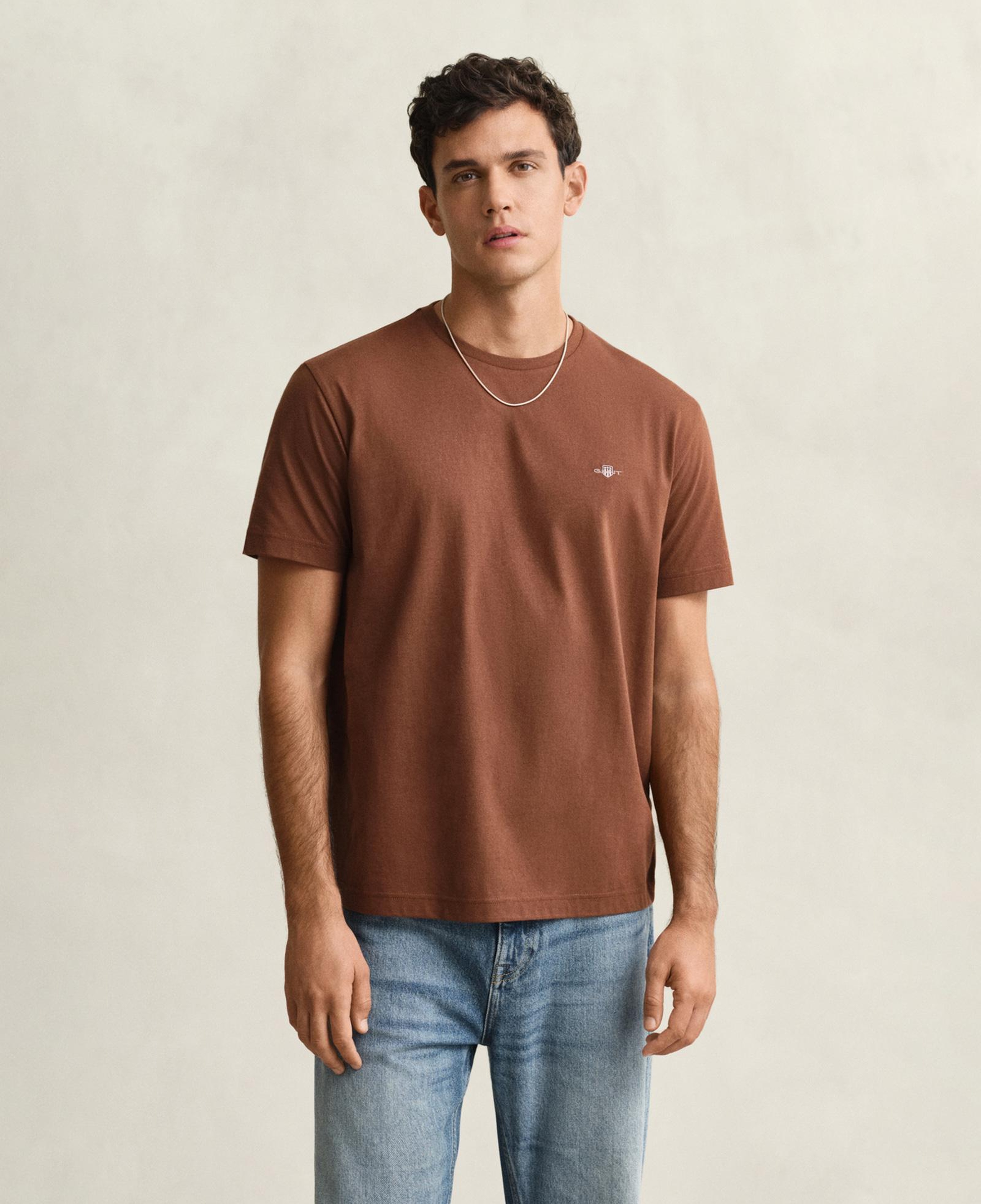 GANT Erkek Kahverengi Bisiklet Yaka Regular Fit Logolu T-Shirt