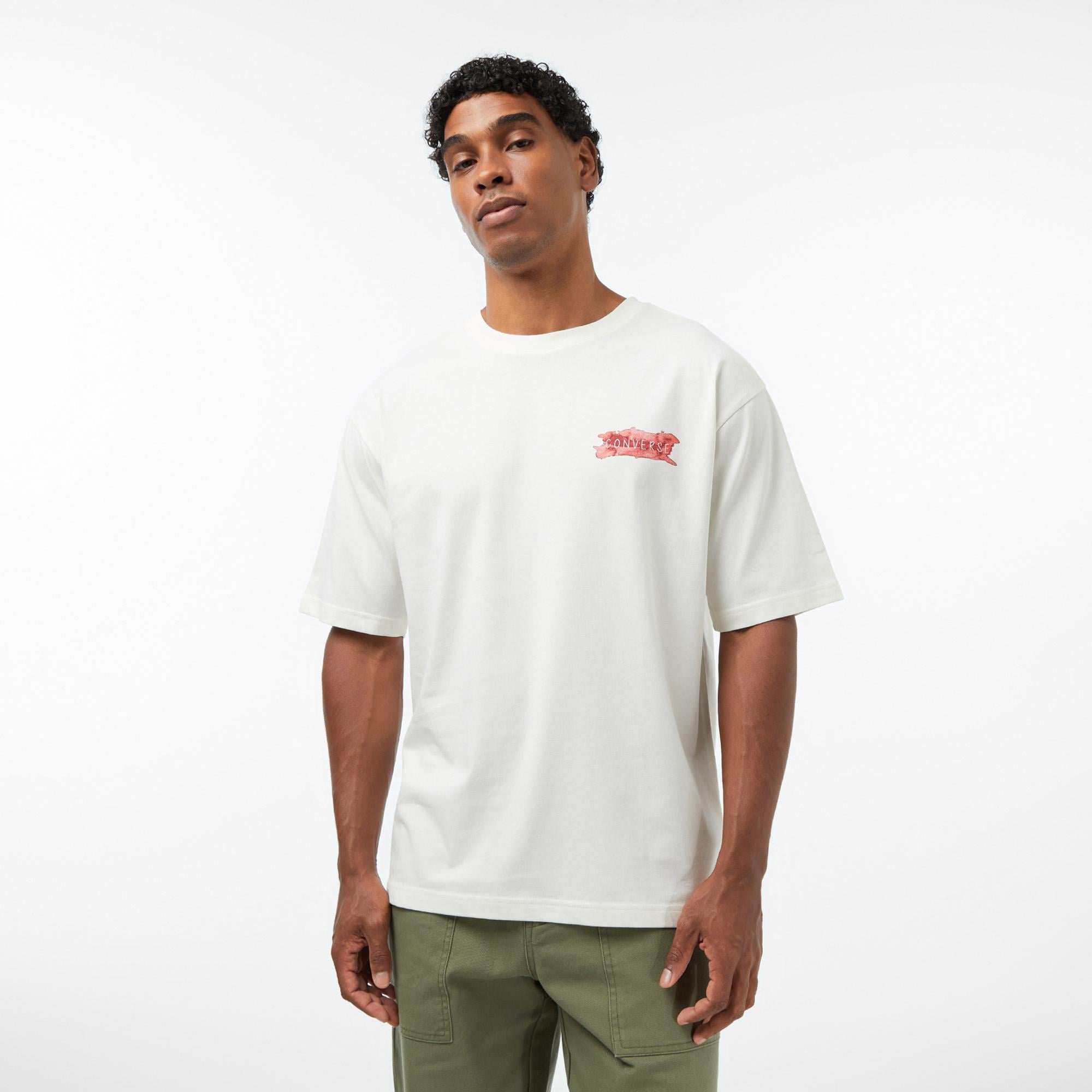 Converse Erkek Krem Grafik Baskılı T-Shirt