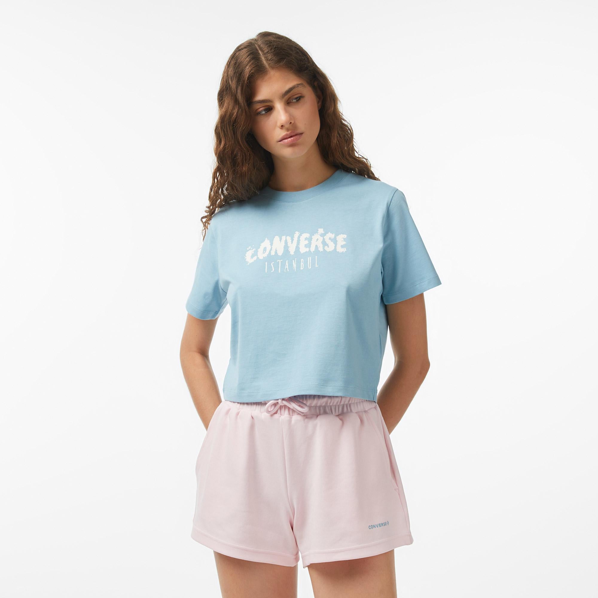 Converse Kadın Mavi Grafik Baskılı T-Shirt