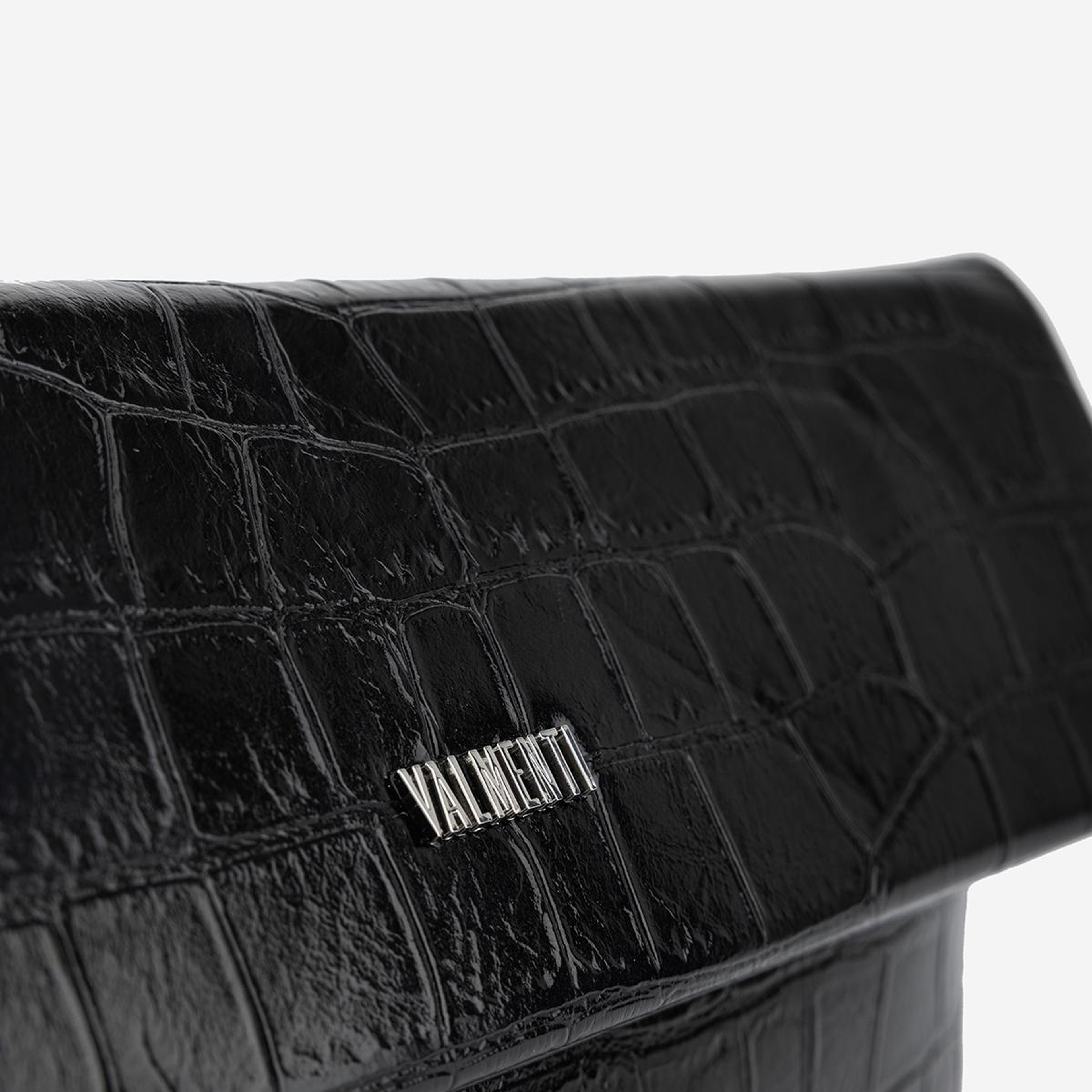 Valmenti Kadın Suni Deri Siyah Kroko Clutch Çanta