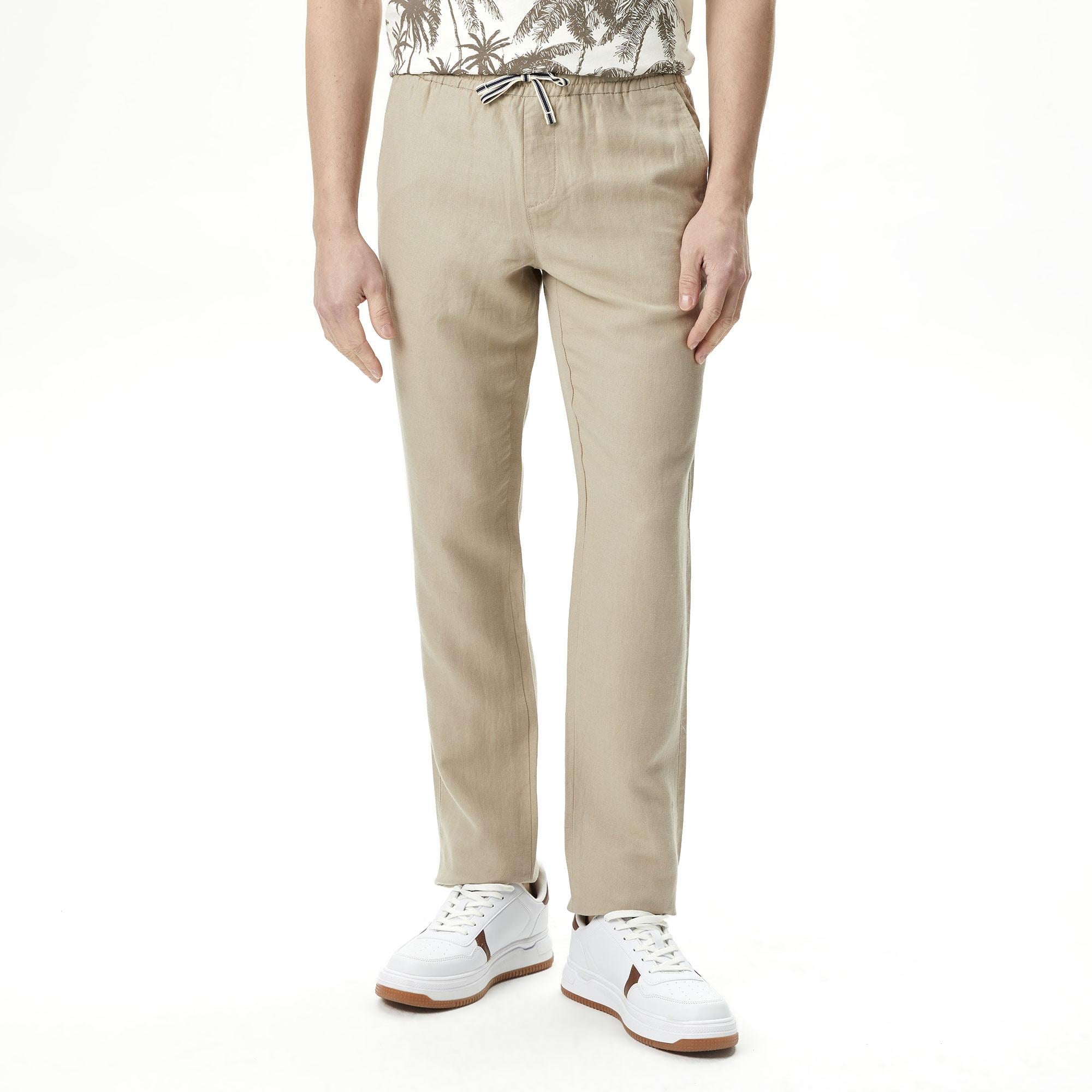 Nautica Erkek Bej Classic Fit Keten Karışımlı Pantolon