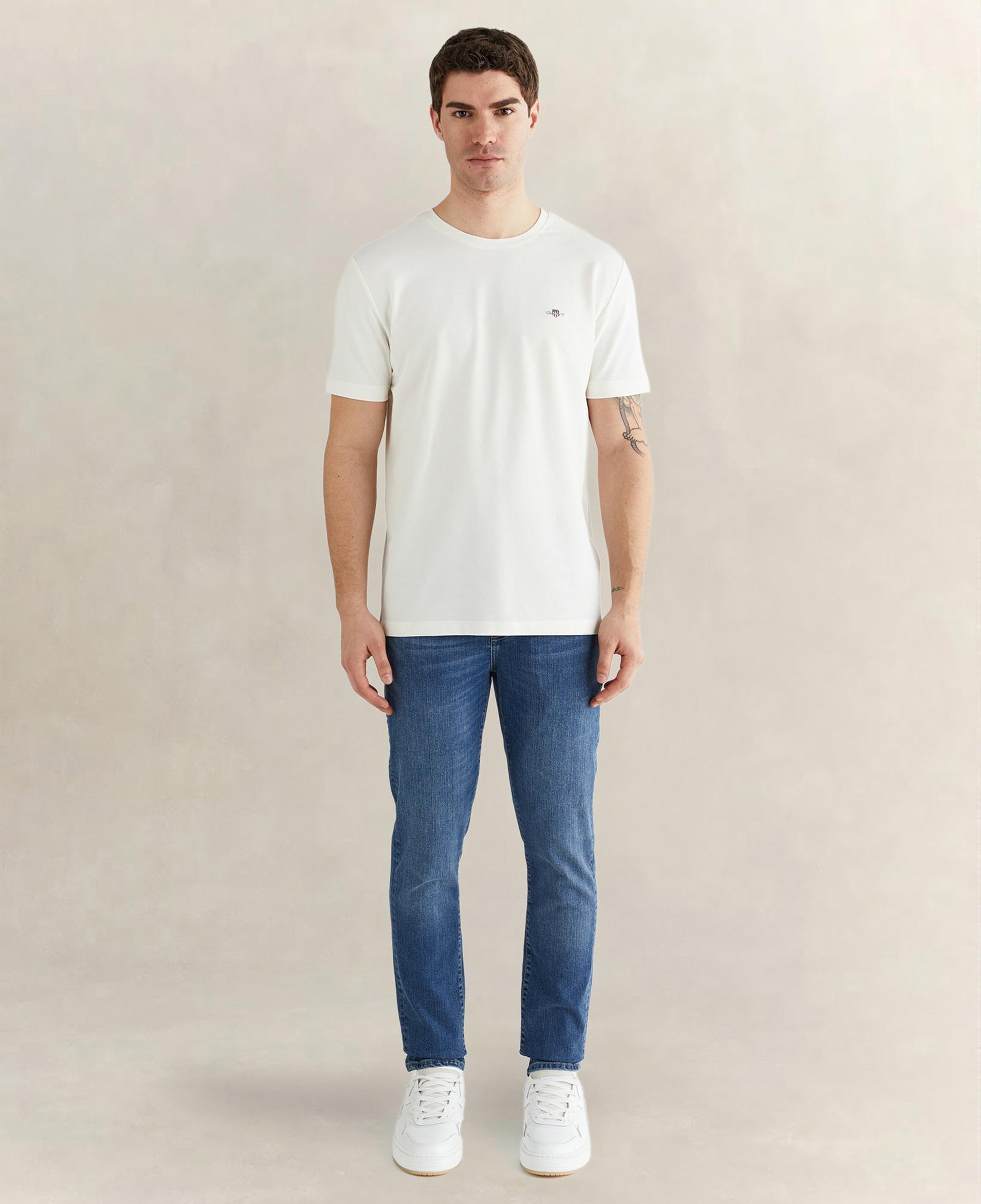 GANT Erkek Beyaz Bisiklet Yaka Regular Fit Logolu T-Shirt