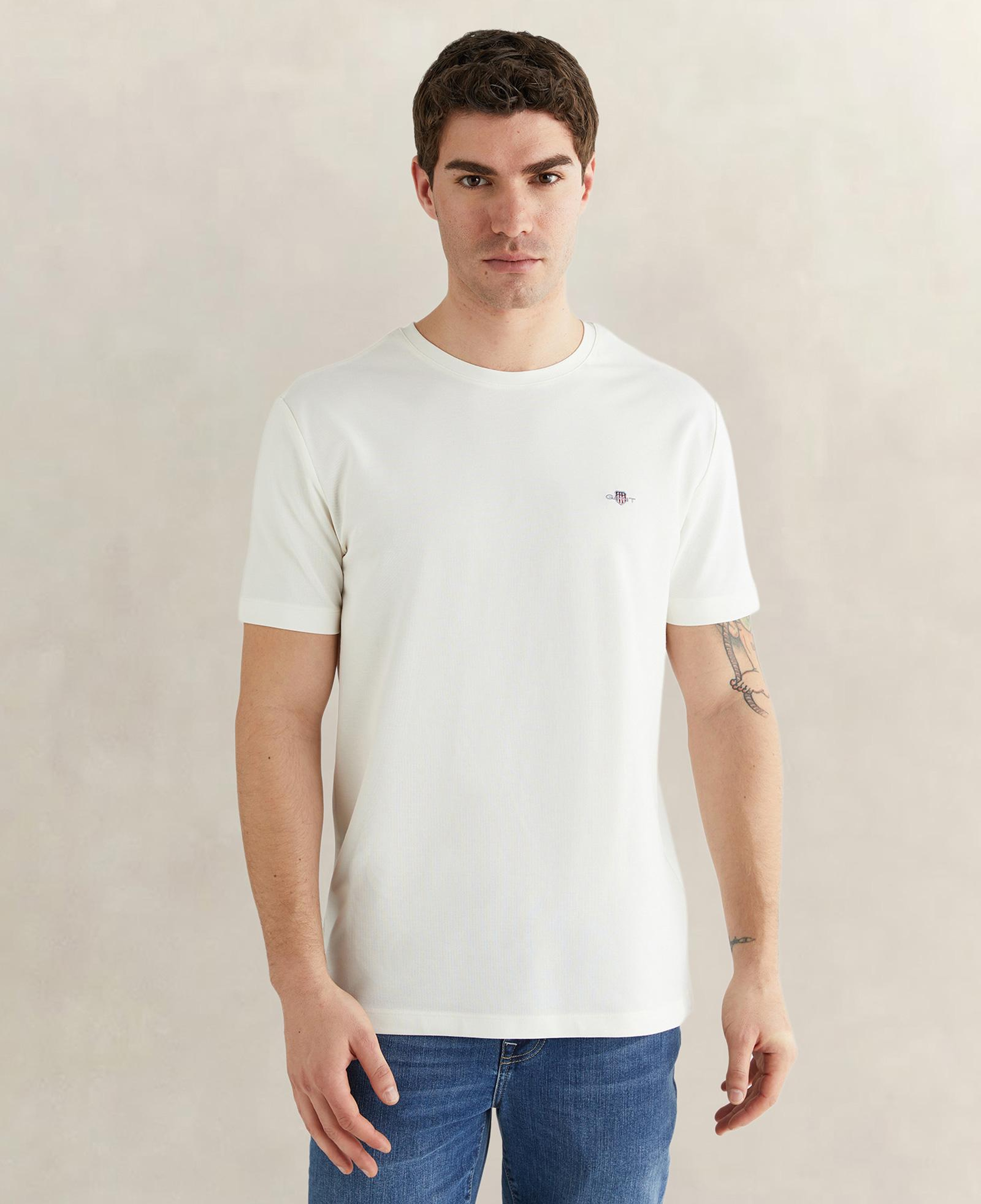 GANT Erkek Beyaz Bisiklet Yaka Regular Fit Logolu T-Shirt