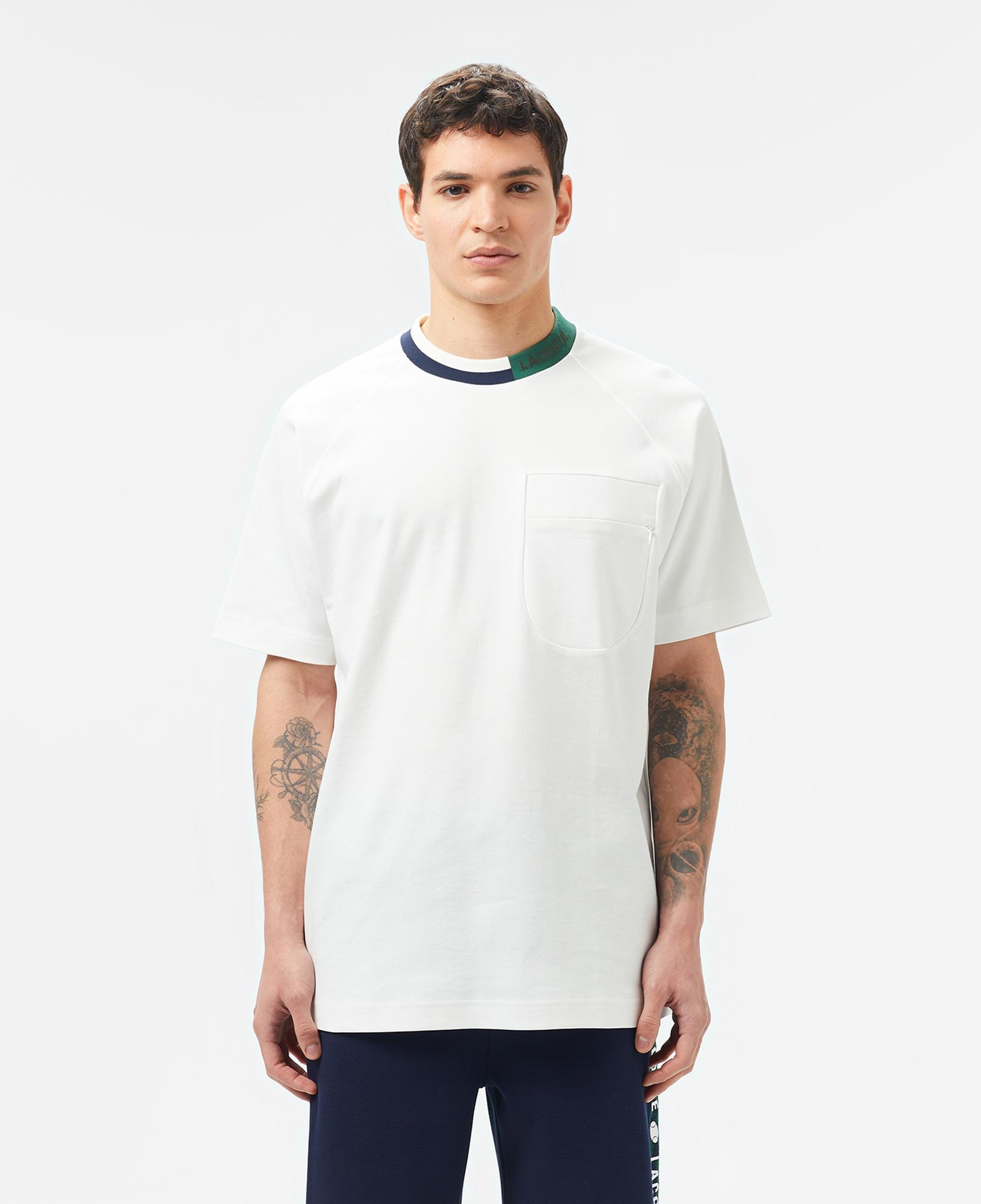 Erkek Bisiklet Yaka Beyaz Cepli Modal Karışımlı T-Shirt