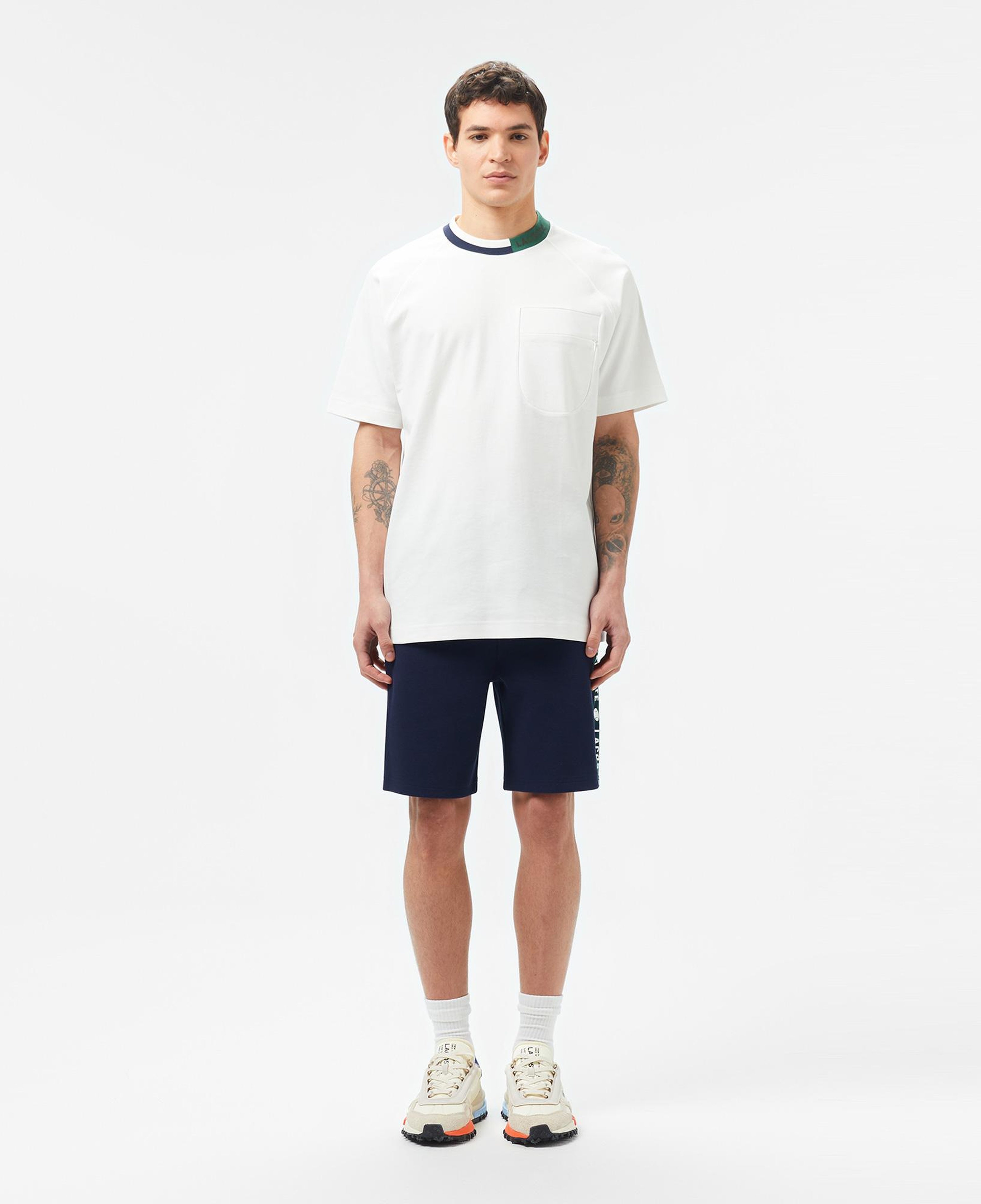 Erkek Bisiklet Yaka Beyaz Cepli Modal Karışımlı T-Shirt