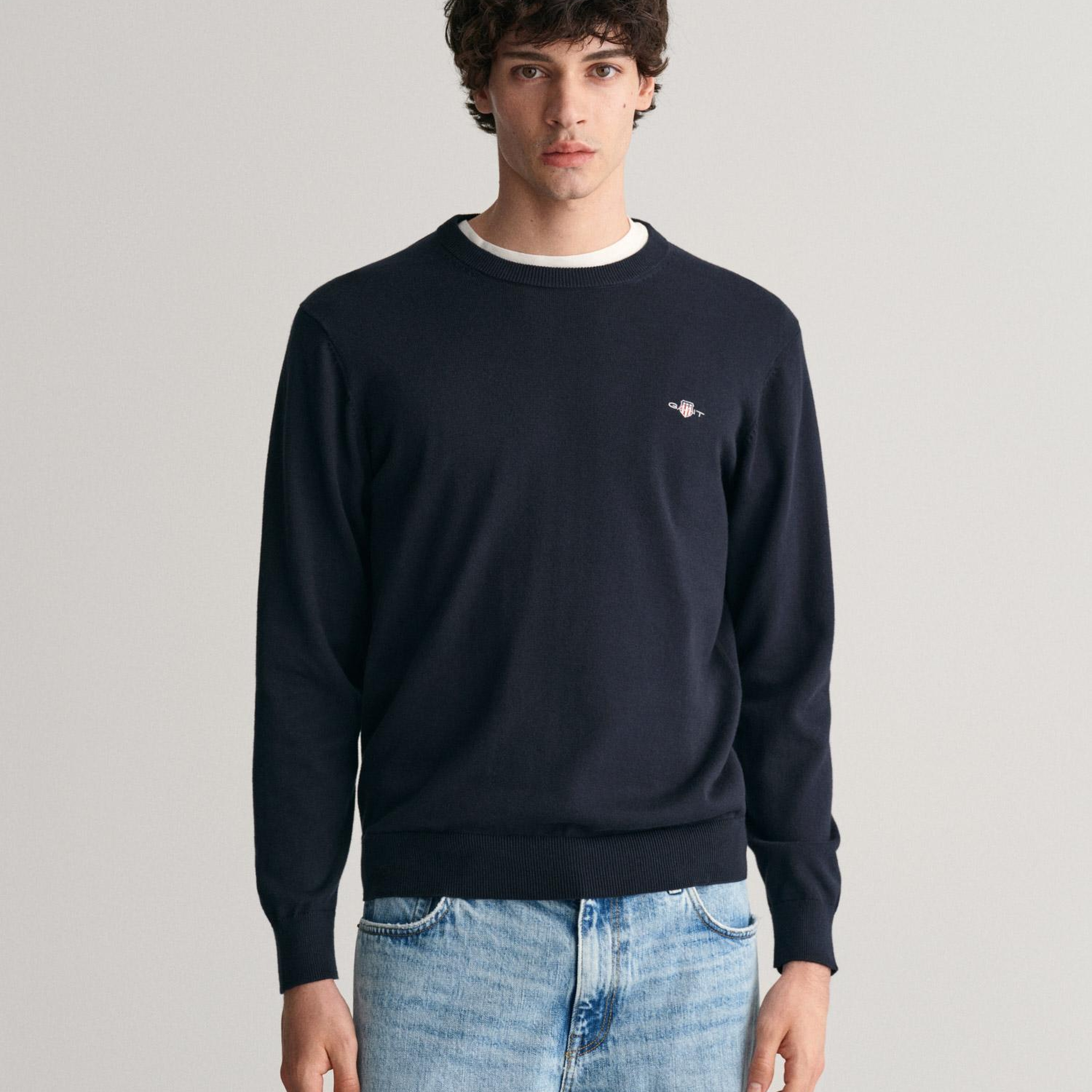 GANT Erkek Lacivert Regular Fit Bisiklet Yaka Kazak