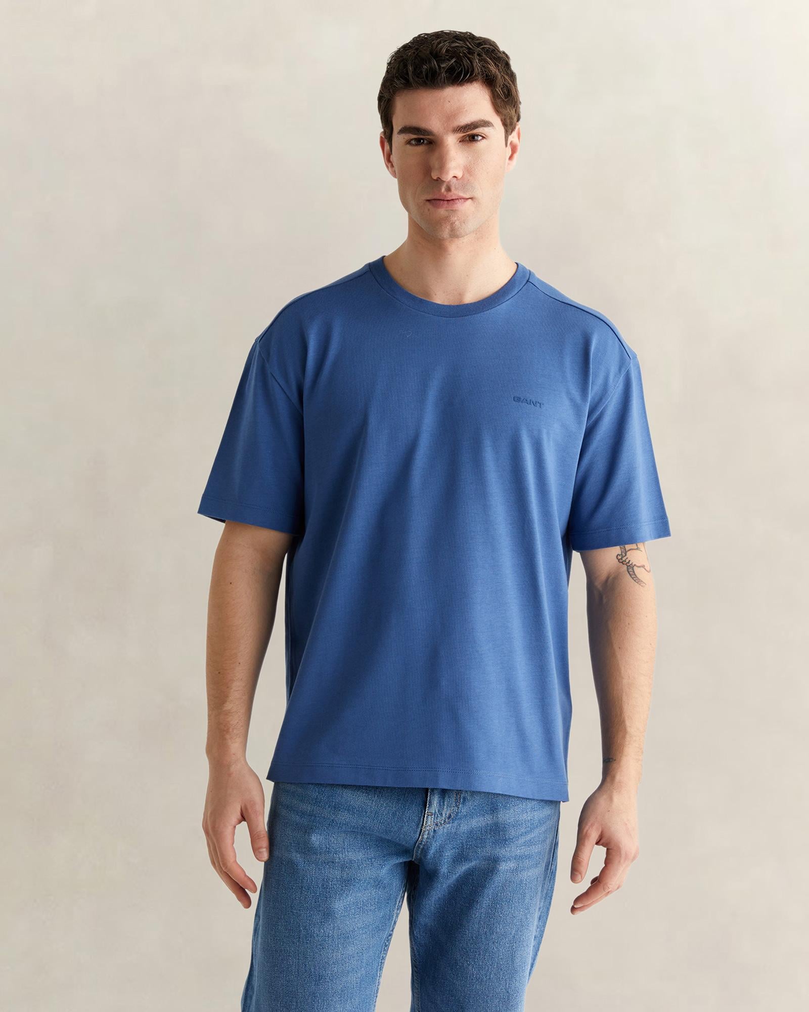 GANT Erkek Mavi Kısa Kollu T-Shirt