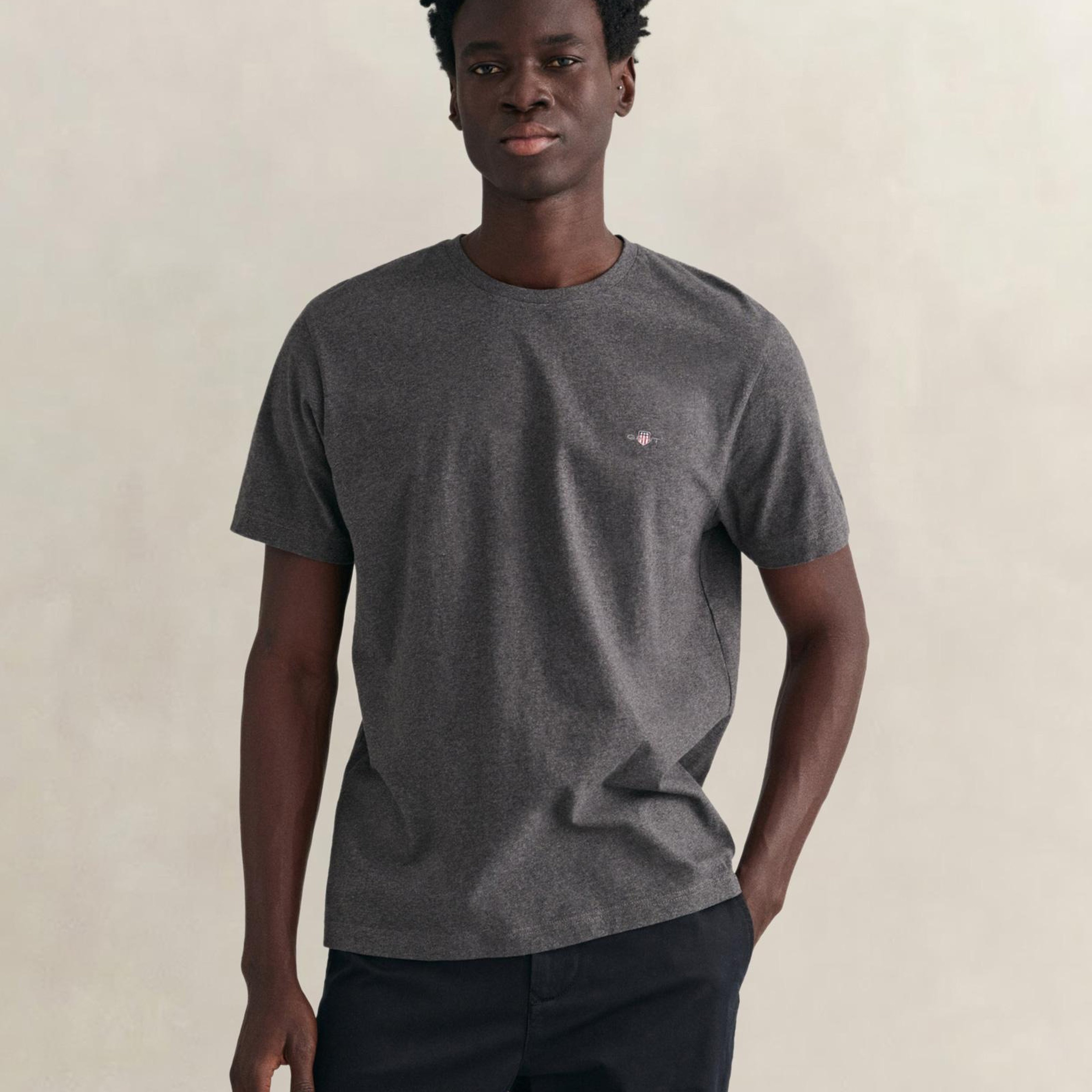GANT Erkek Gri Regular Fit Bisiklet Yaka T-Shirt