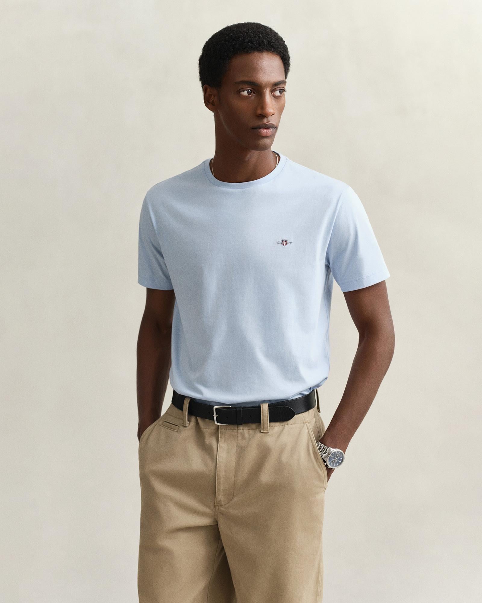 GANT Erkek Mavi Bisiklet Yaka Regular Fit Logolu T-Shirt