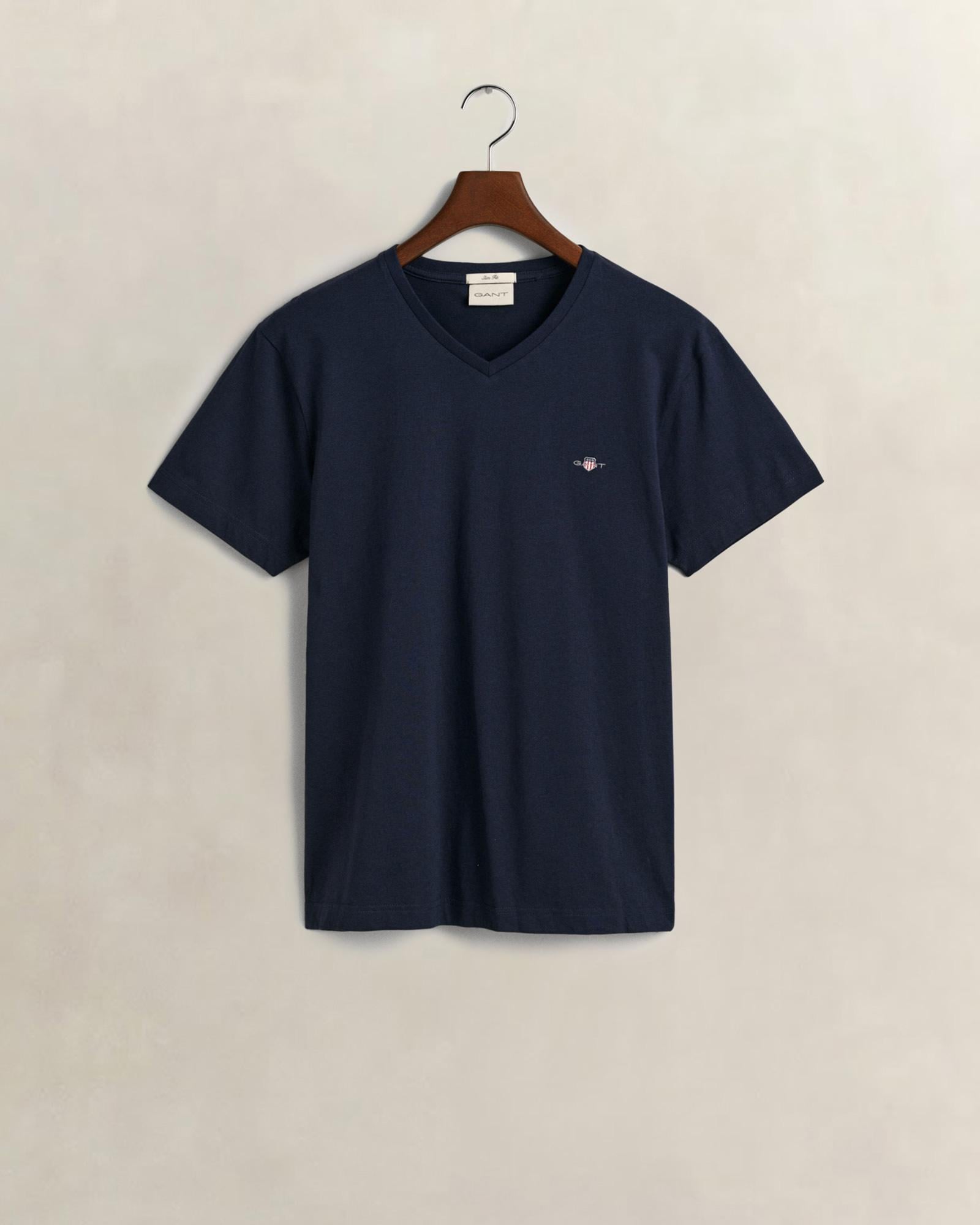 GANT Erkek Lacivert Slim Fit V Yaka T-Shirt