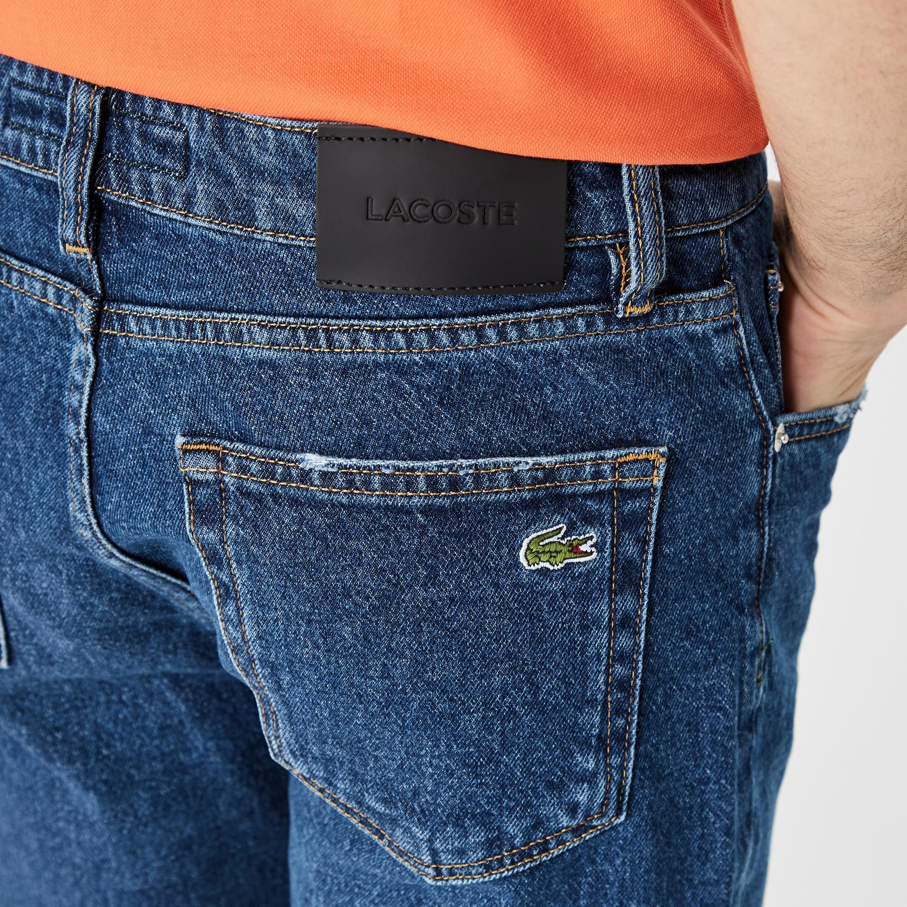 Erkek Slim Fit Denim Koyu Mavi Bermuda Şort