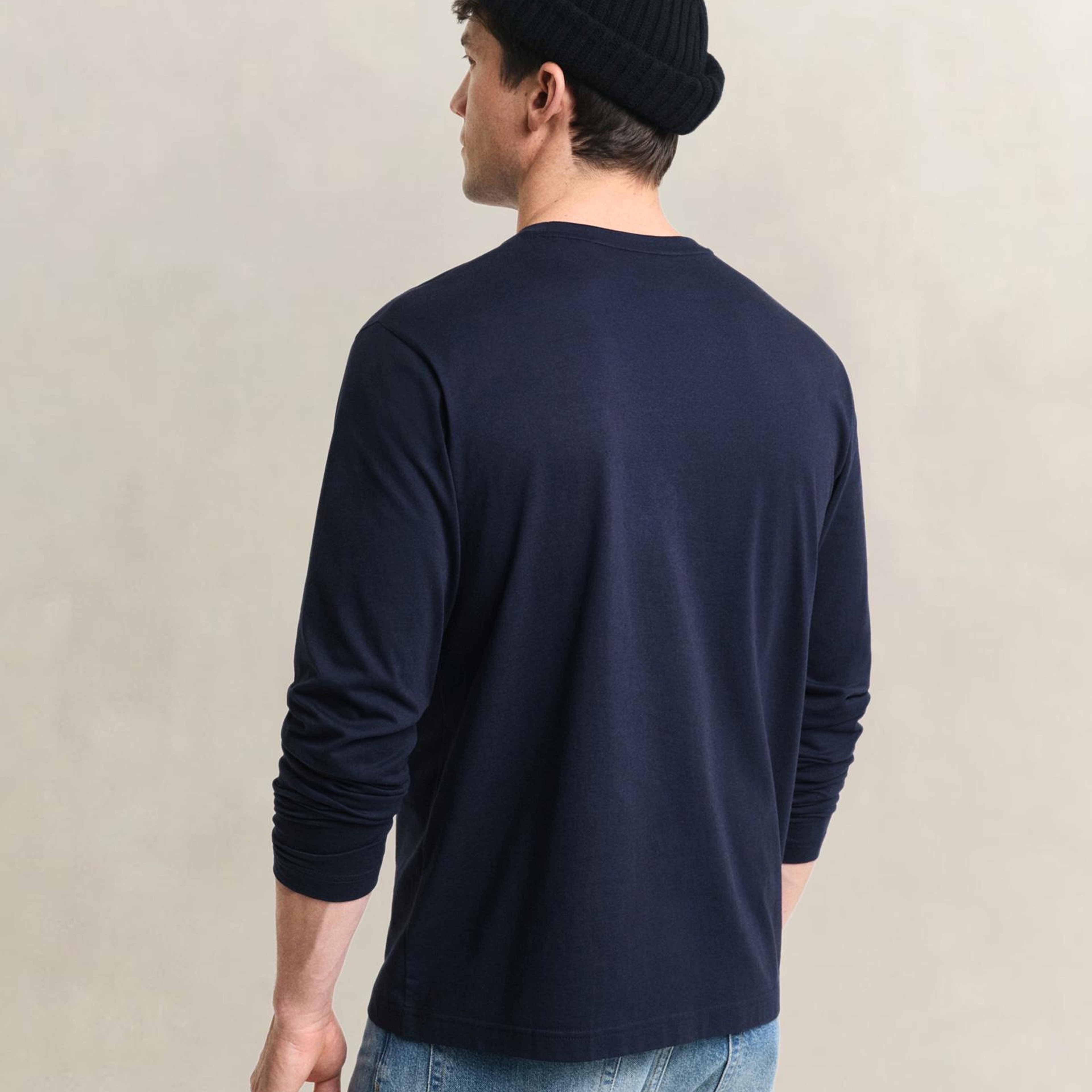 GANT Erkek Lacivert Regular Fit Bisiklet Yaka Uzun Kollu T-Shirt