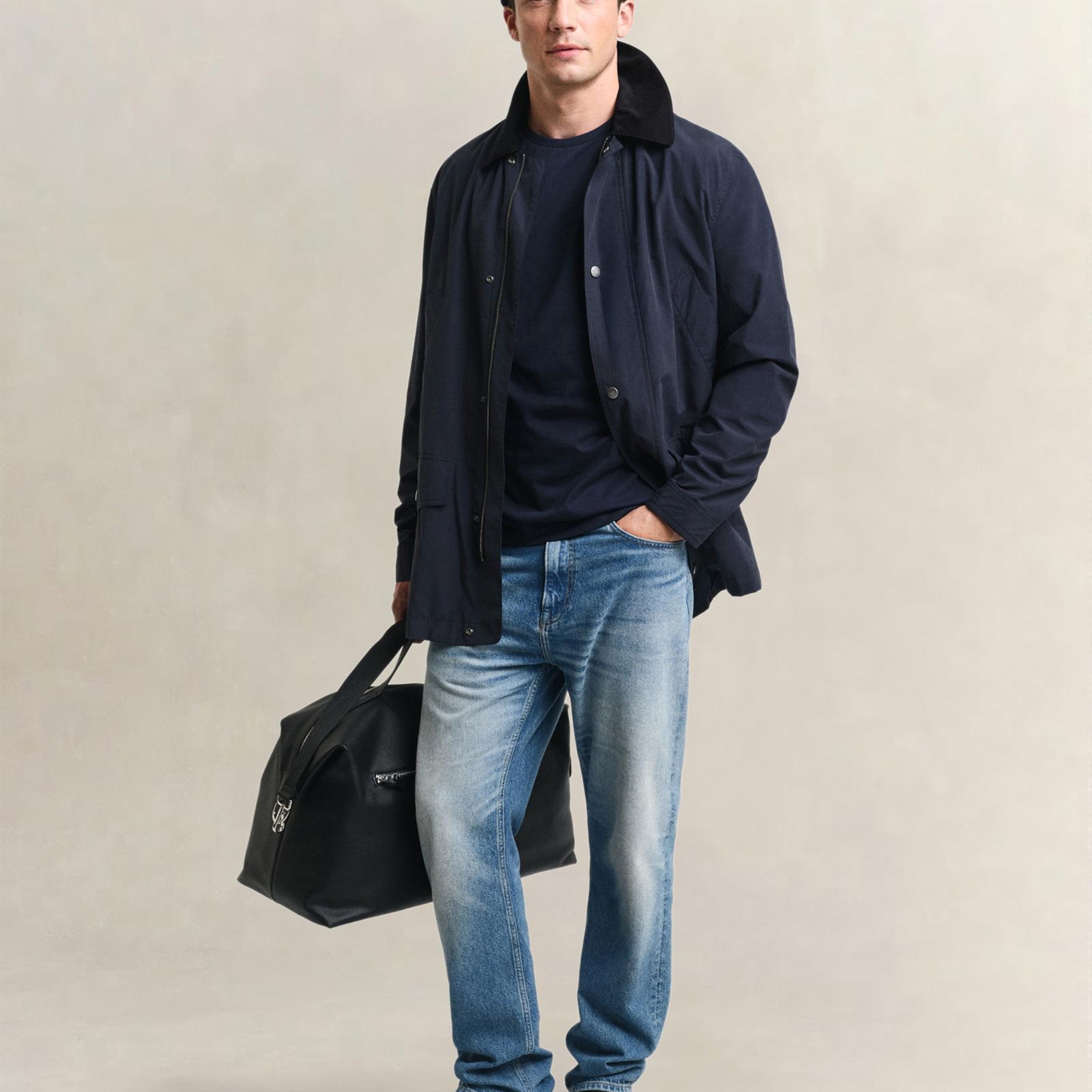 GANT Erkek Lacivert Regular Fit Bisiklet Yaka Uzun Kollu T-Shirt