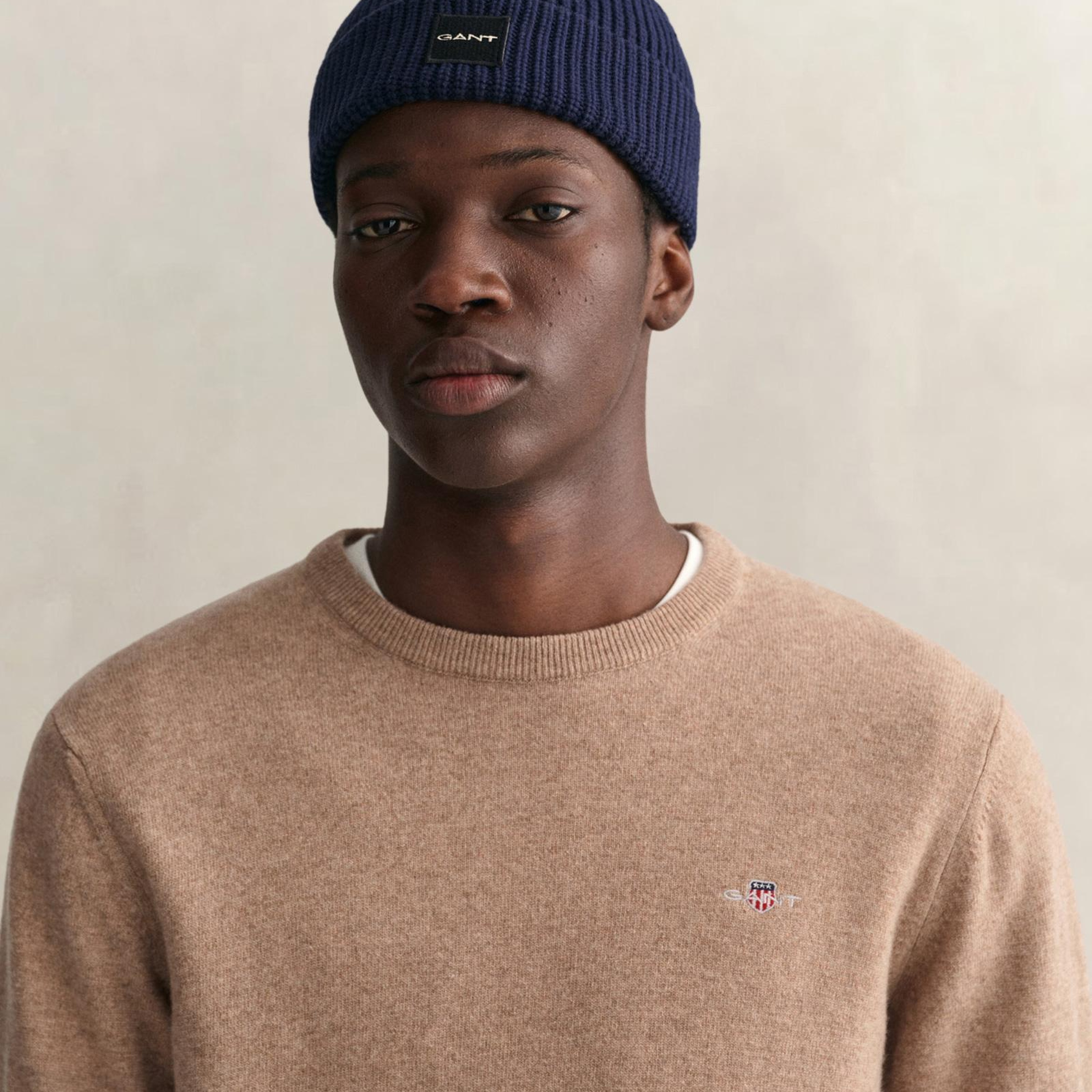 GANT Erkek Bej Regular Fit Bisiklet Yaka Yün Kazak