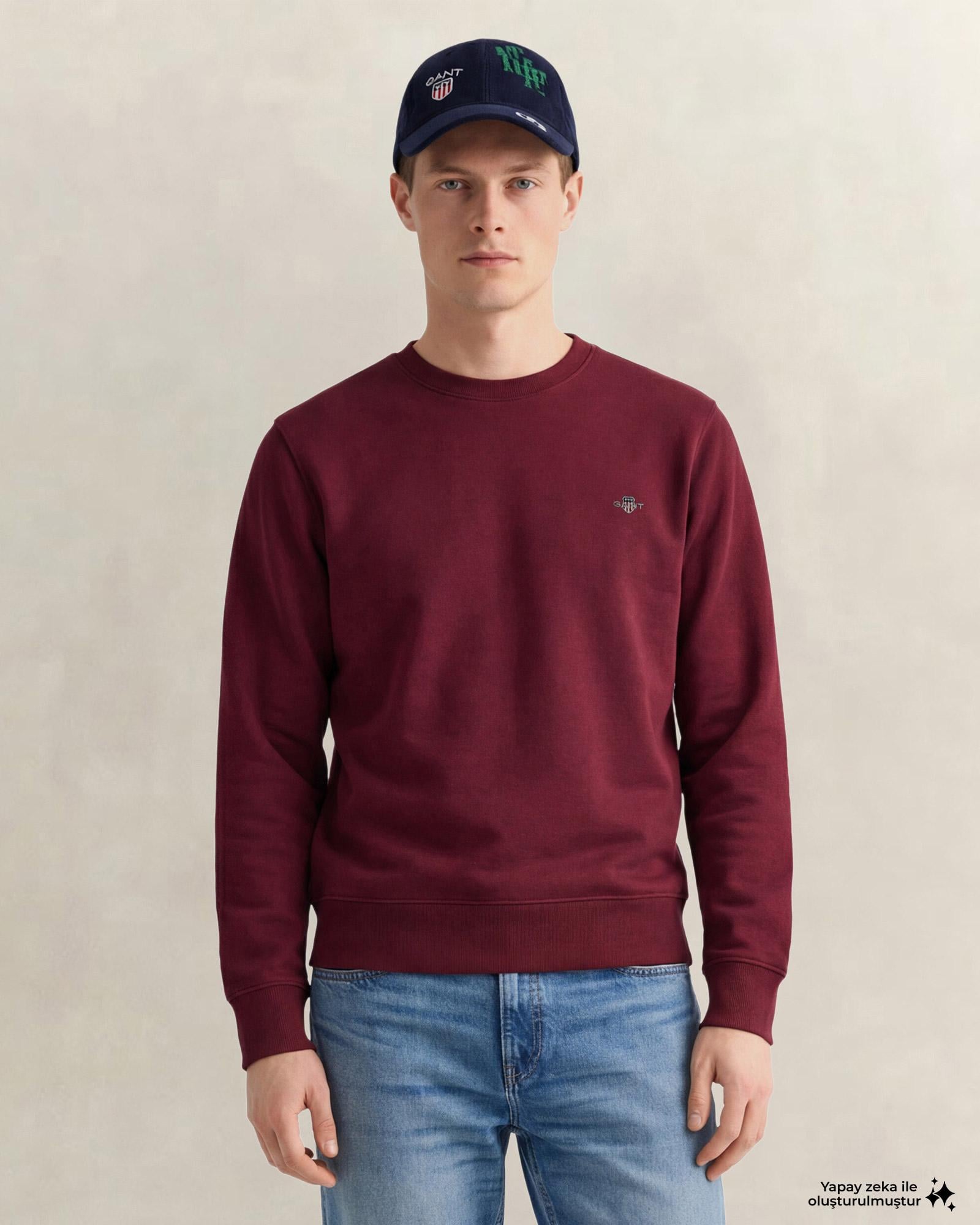 GANT Erkek Bordo Regular Fit Bisiklet Yaka Sweatshirt