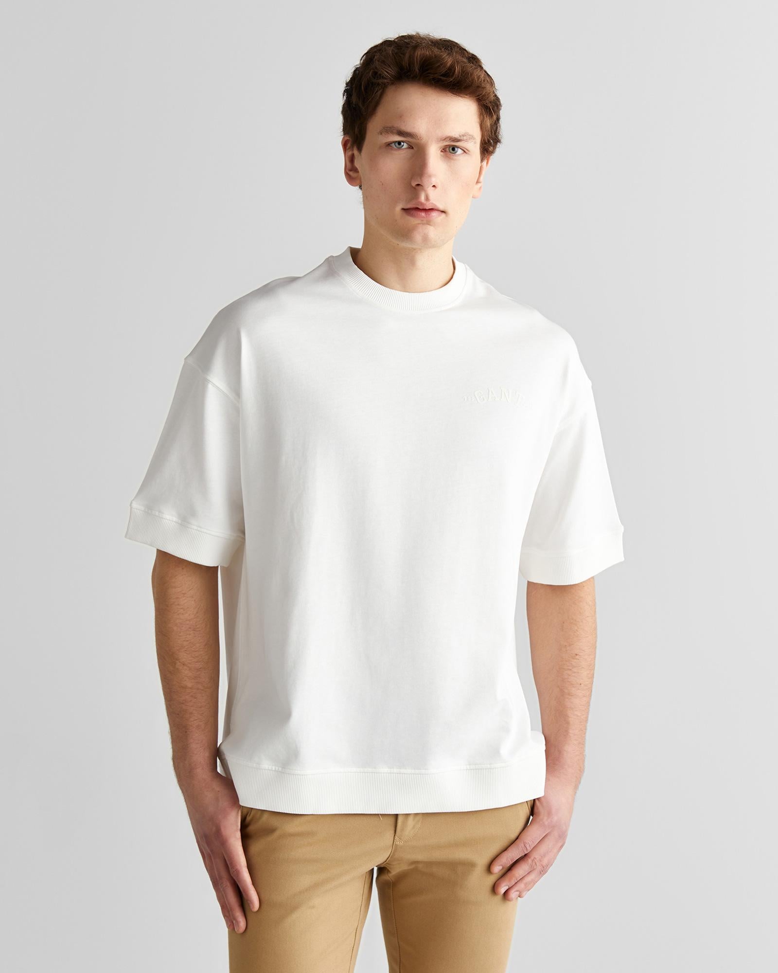 GANT Erkek Krem Orijinal Fit Bisiklet Yaka Logolu T-Shirt