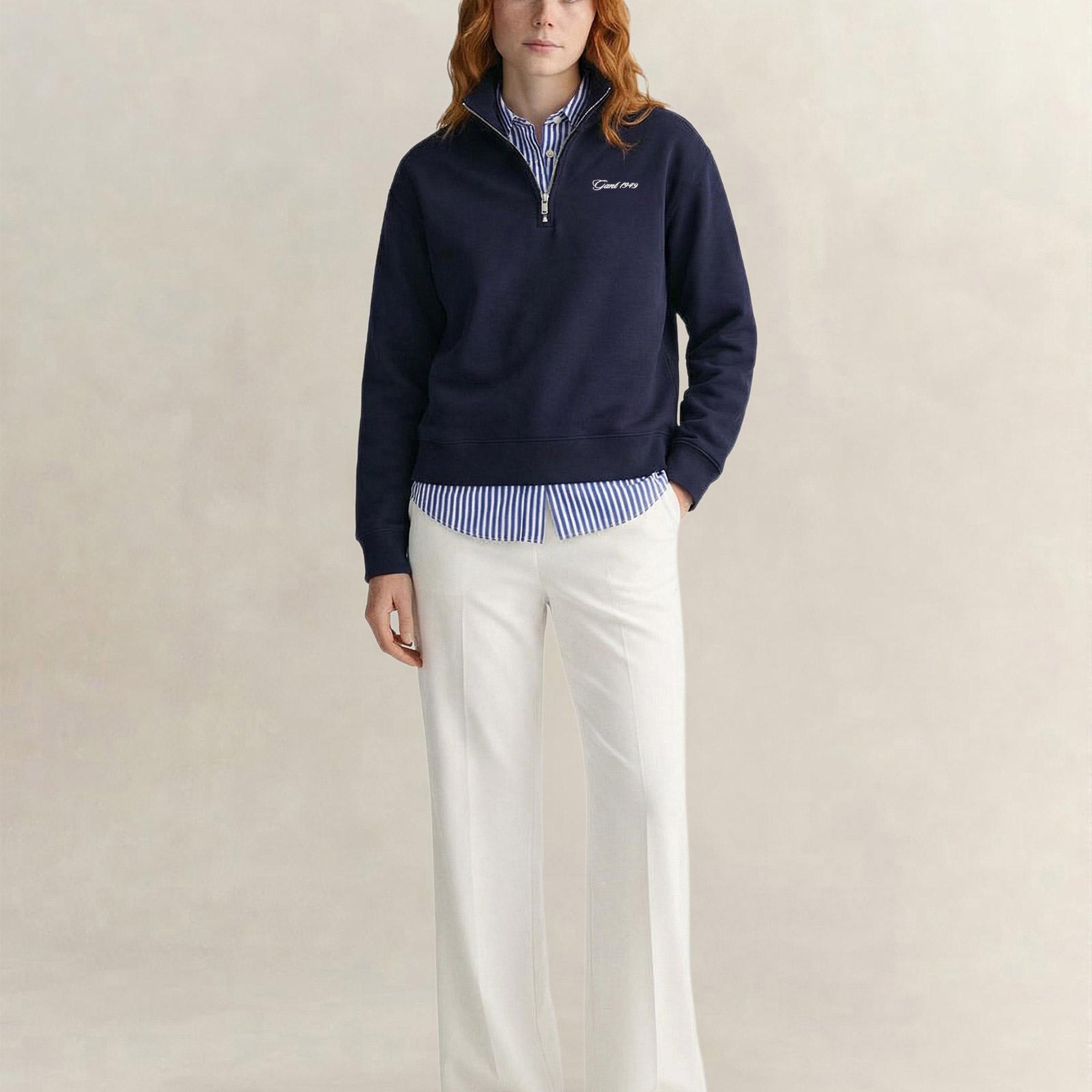 GANT Kadın Lacivert Yarım Fermuarlı Sweatshirt