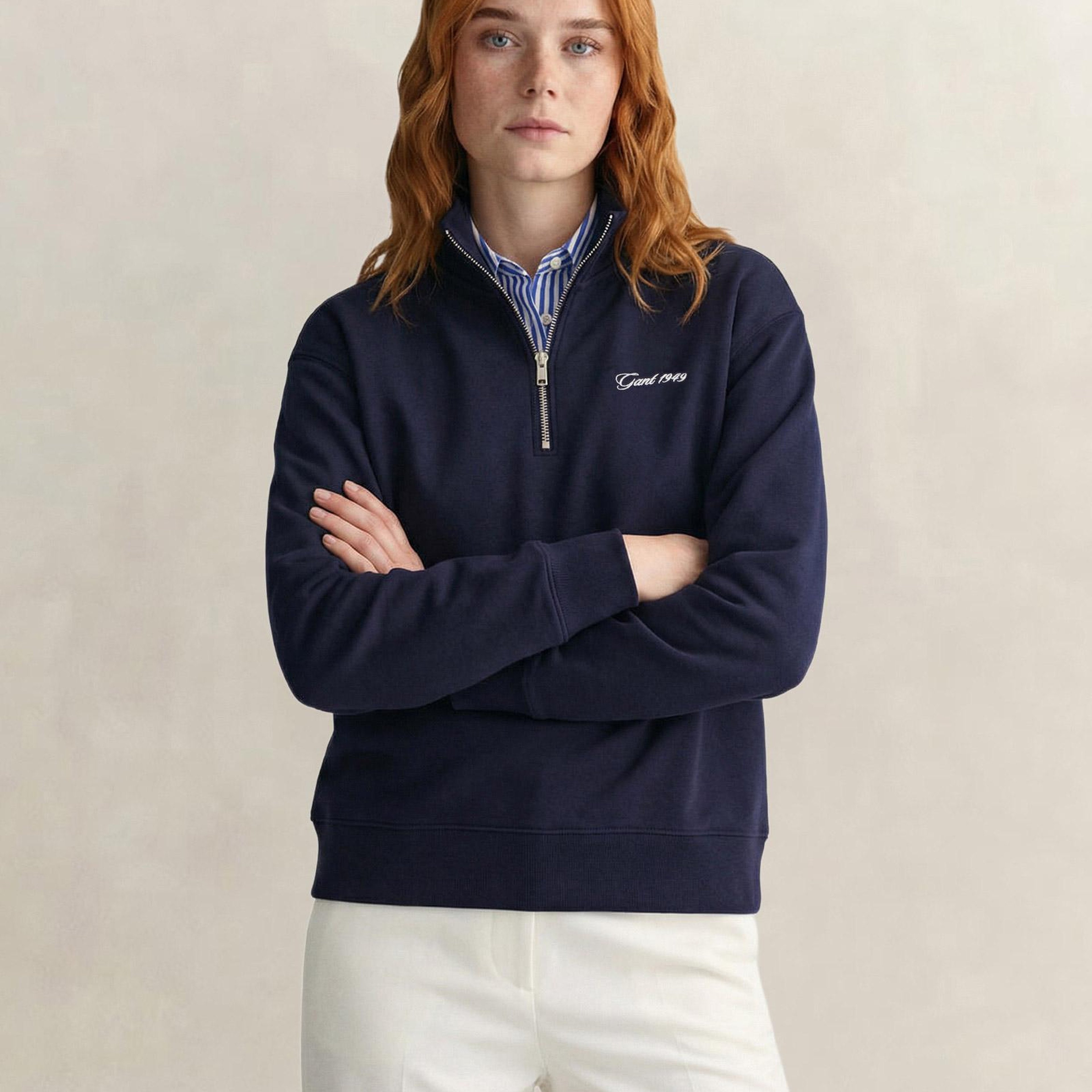 GANT Kadın Lacivert Yarım Fermuarlı Sweatshirt