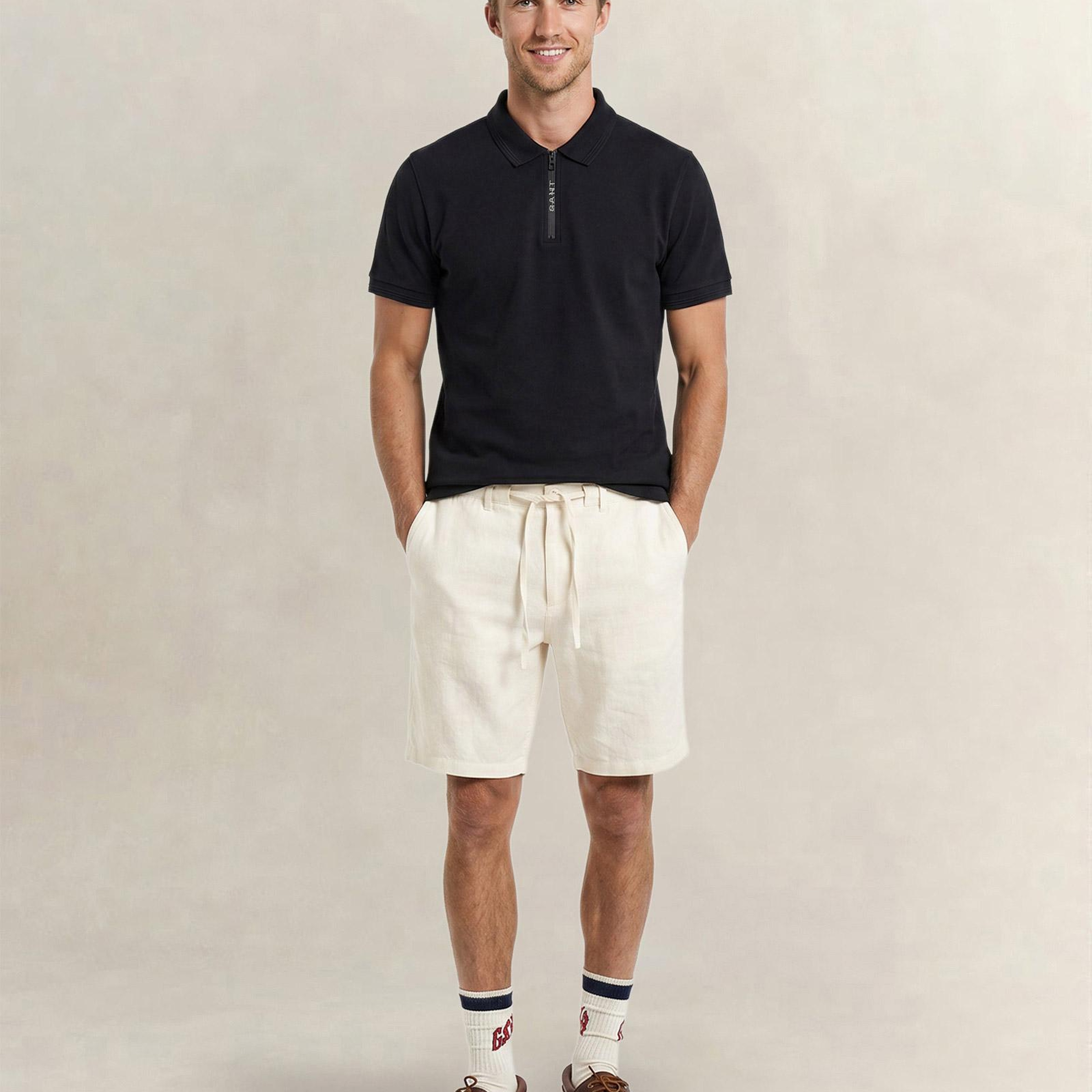 GANT Erkek Siyah Regular Fit Yarım Fermuarlı Polo Yaka T-Shirt