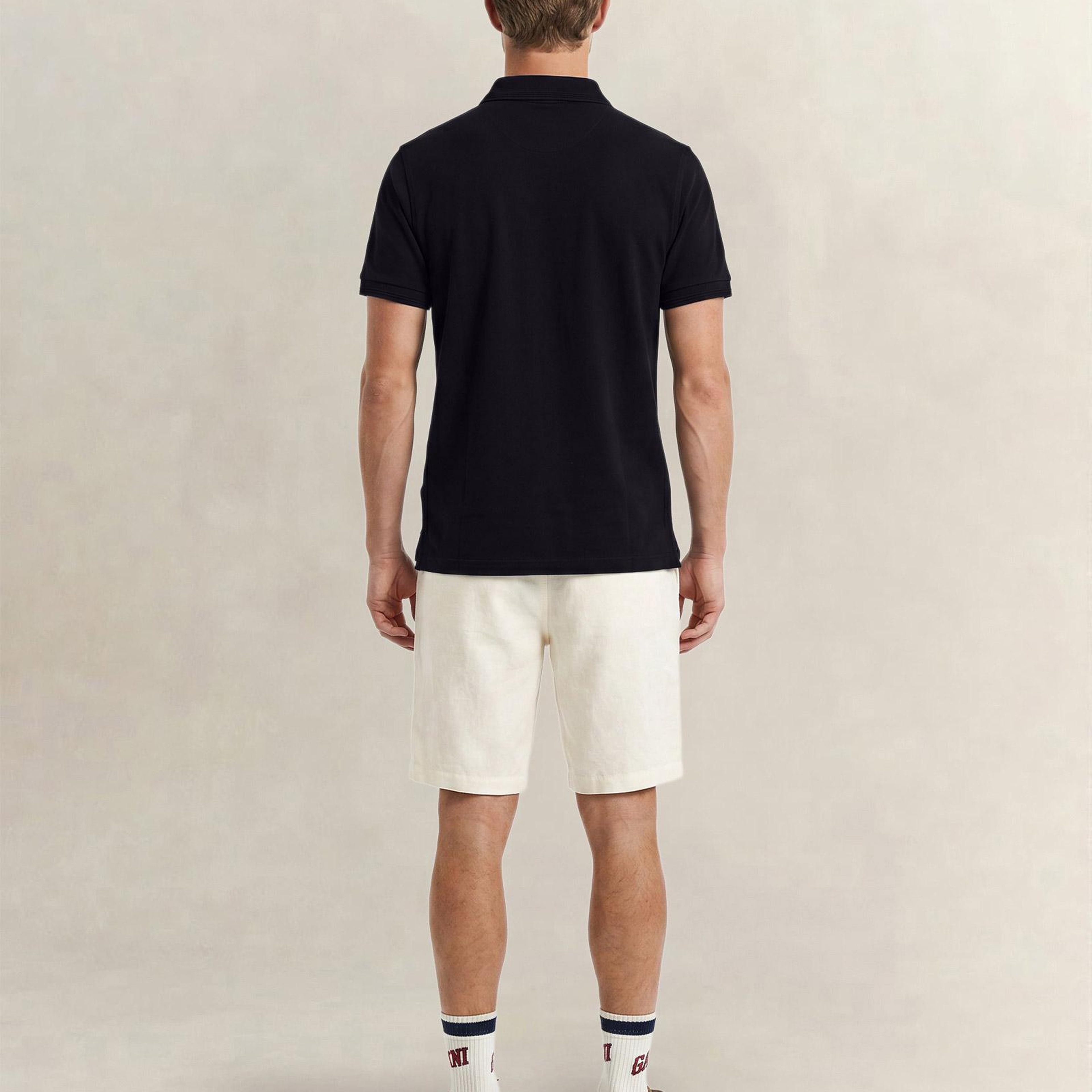 GANT Erkek Siyah Regular Fit Yarım Fermuarlı Polo Yaka T-Shirt