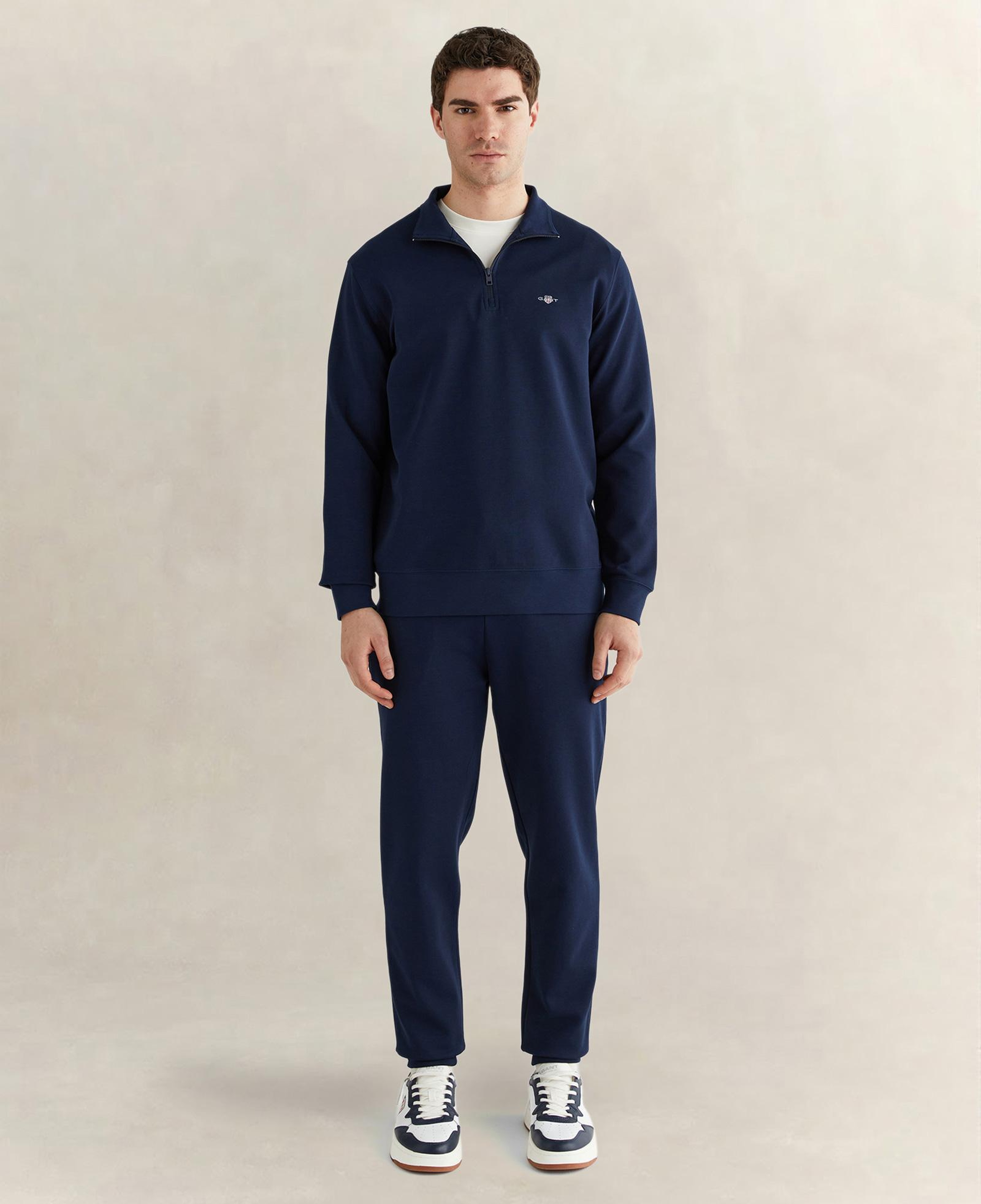 GANT Erkek Lacivert Relaxed Fit Yarım Fermuarlı Logolu Sweatshirt