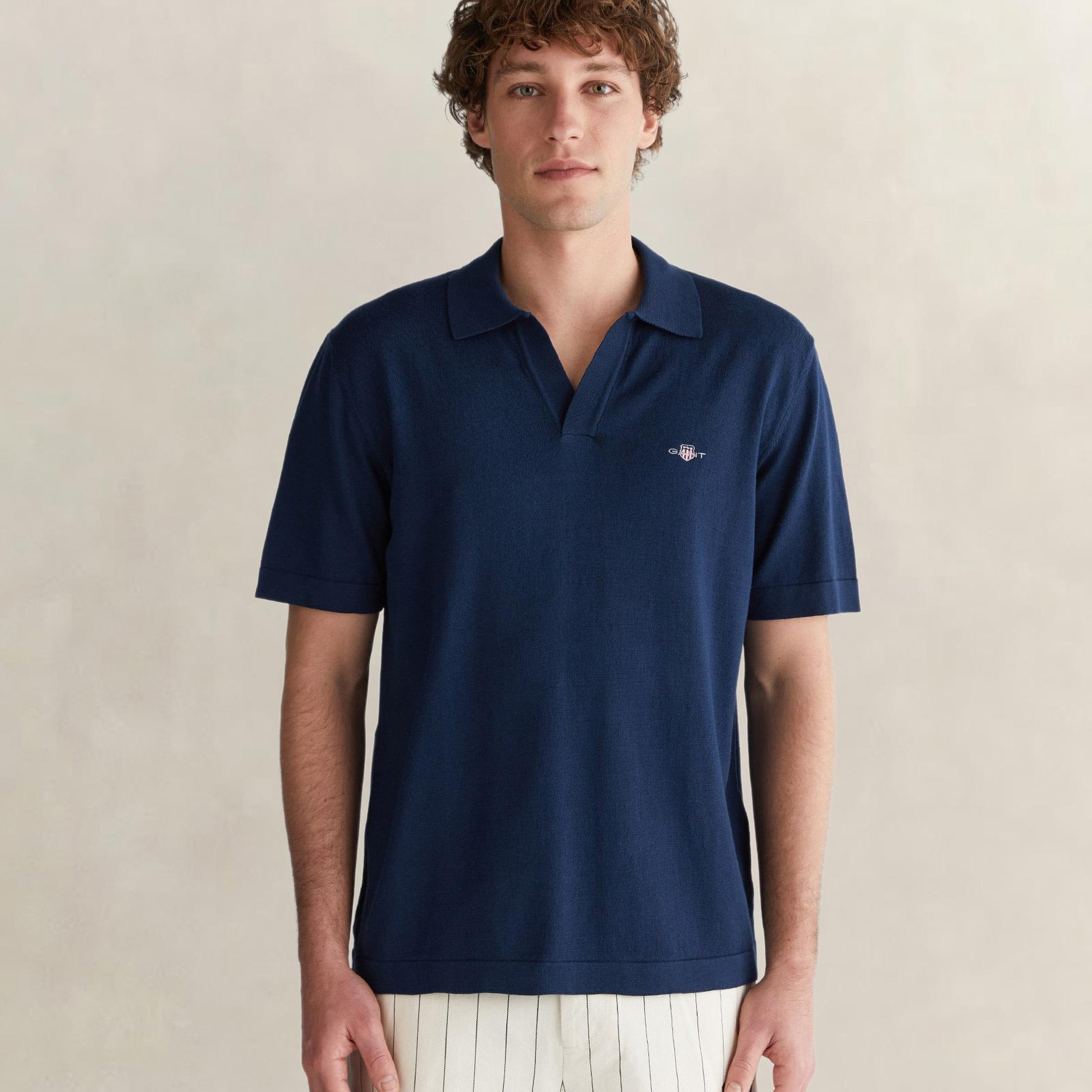 GANT Erkek Lacivert Regular Fit Polo Yaka Kısa Kollu Triko