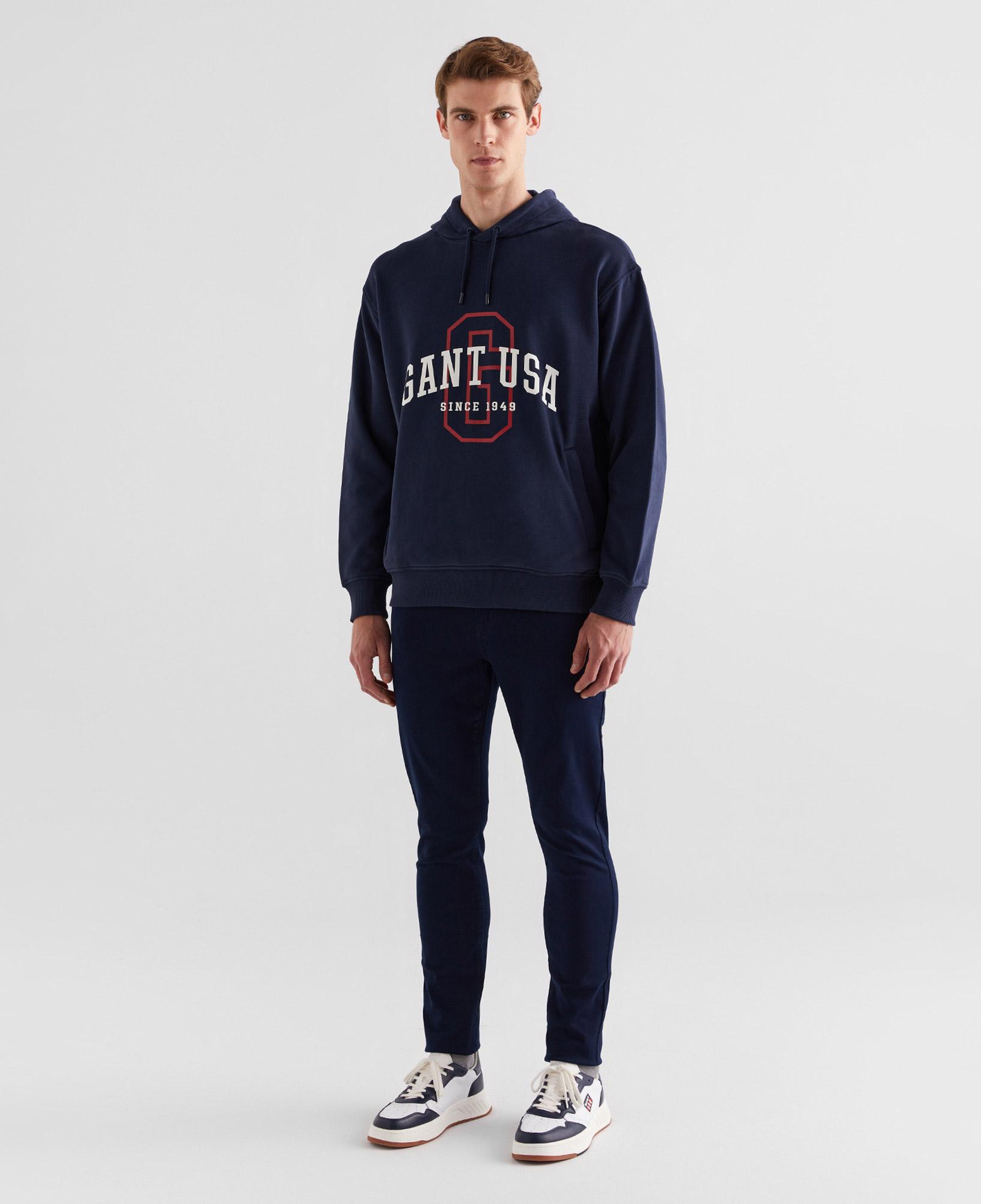 GANT Erkek Lacivert Relaxed Fit Kapüşonlu Logolu Sweatshirt