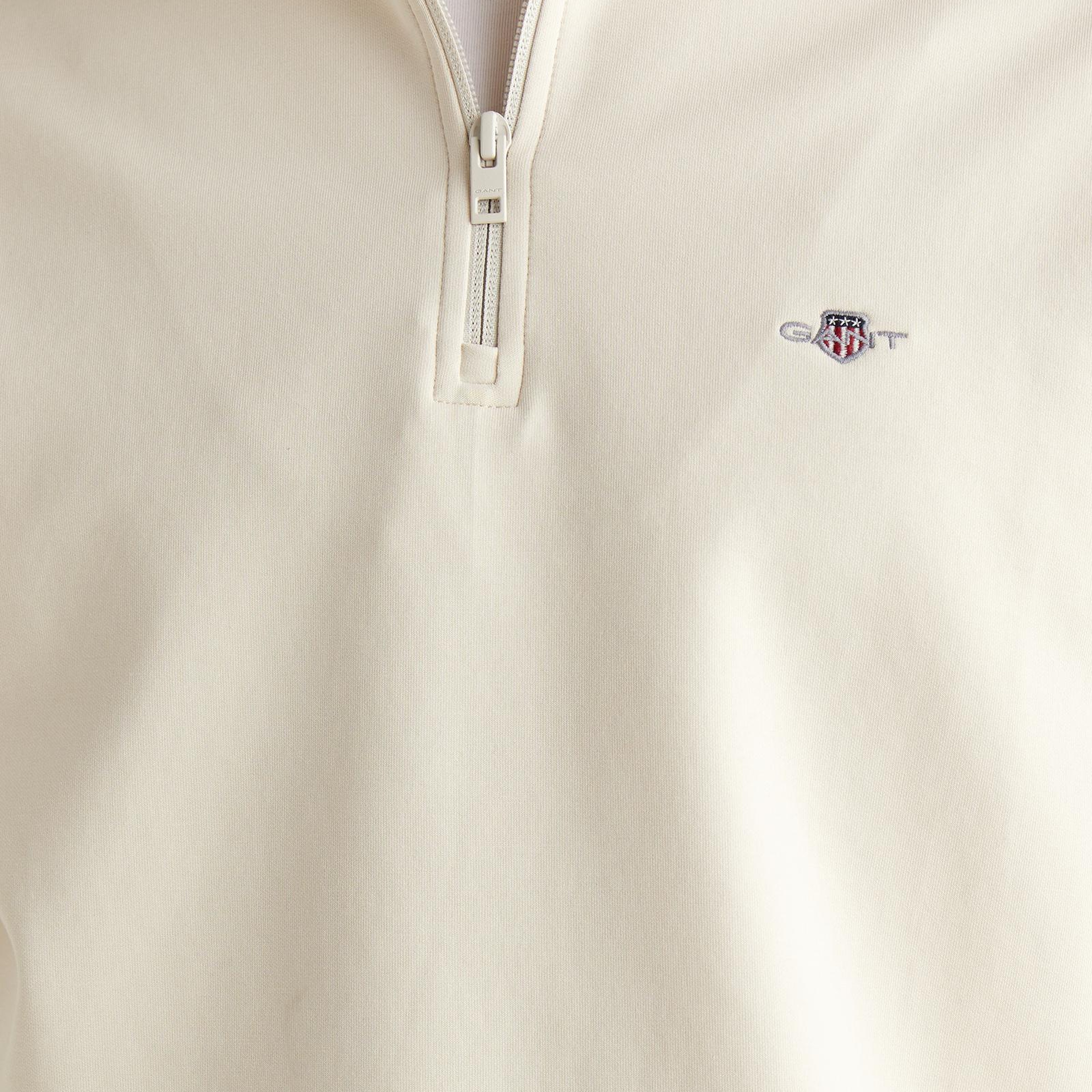 GANT Erkek Bej Relaxed Fit Yarım Fermuarlı Logolu Sweatshirt