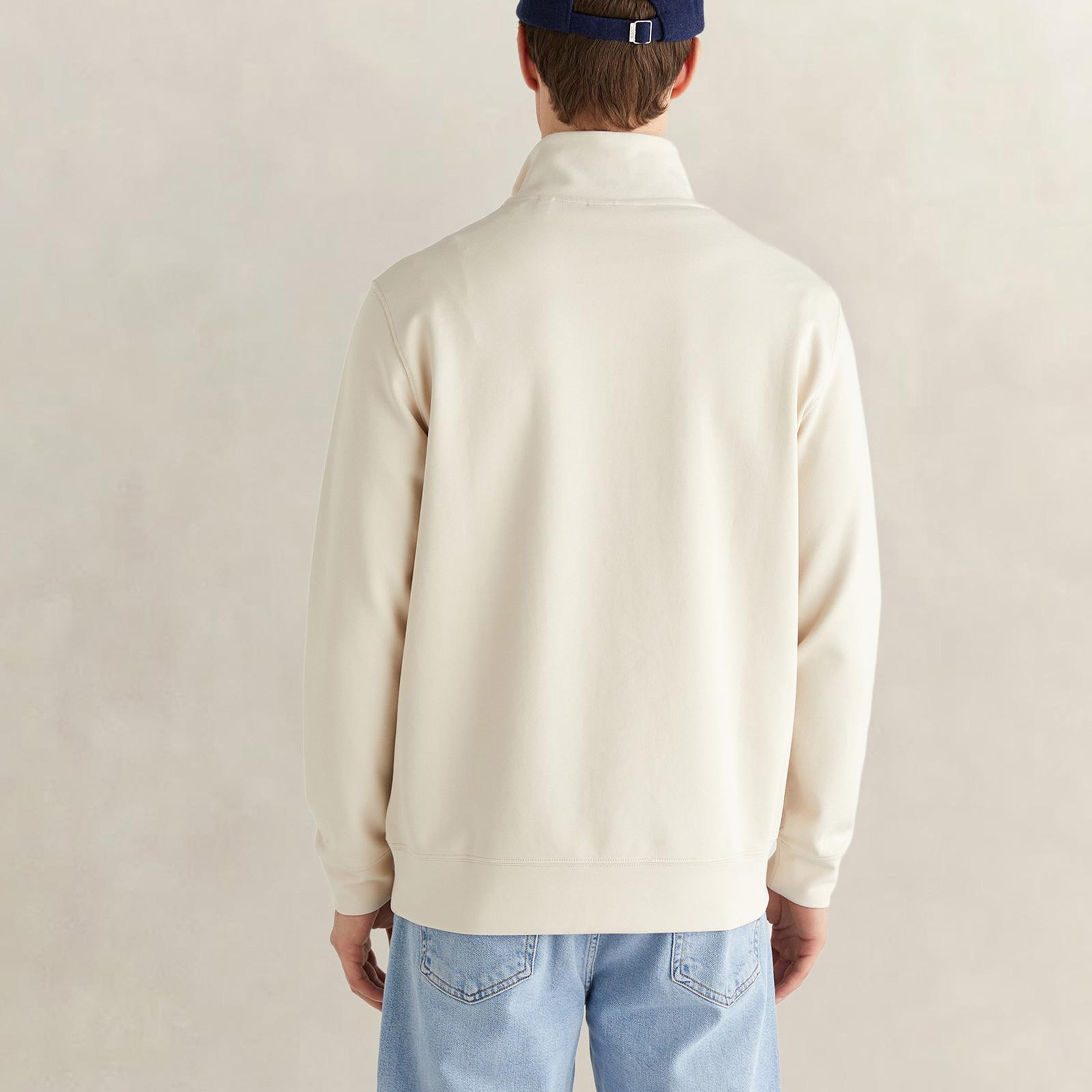 GANT Erkek Bej Relaxed Fit Yarım Fermuarlı Logolu Sweatshirt