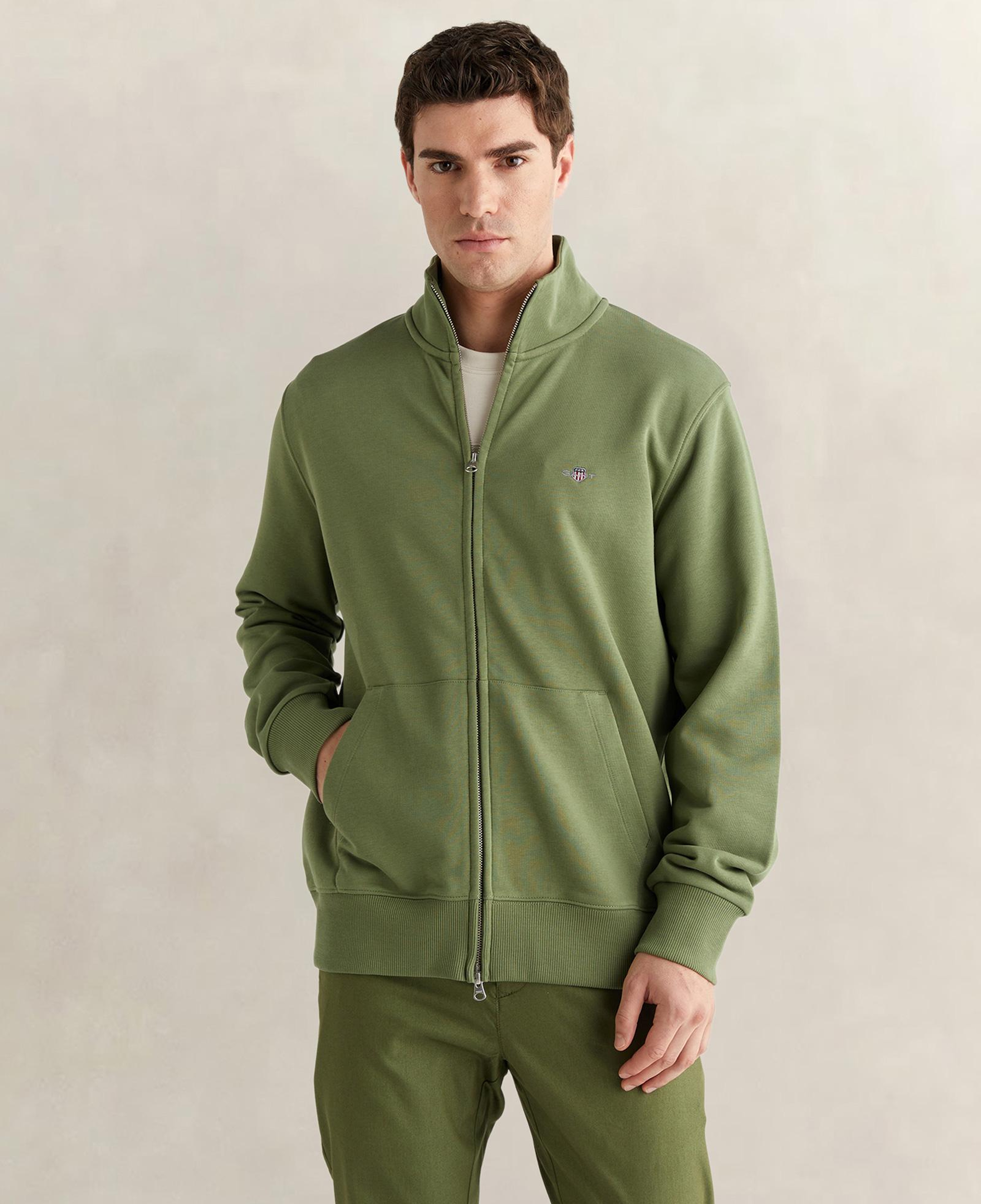 GANT Erkek Yeşil Fermuarlı Logolu Sweatshirt