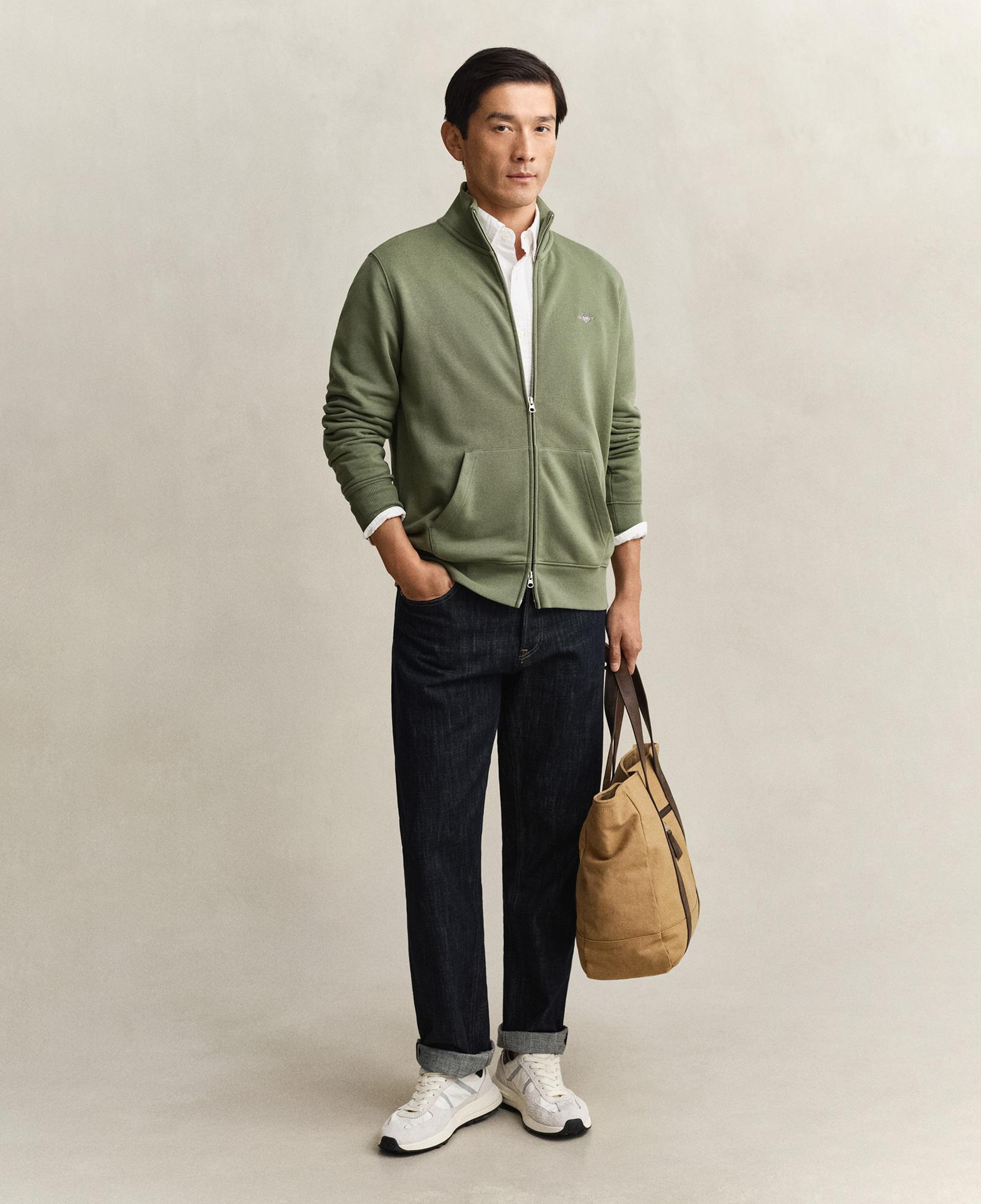 GANT Erkek Yeşil Fermuarlı Logolu Sweatshirt