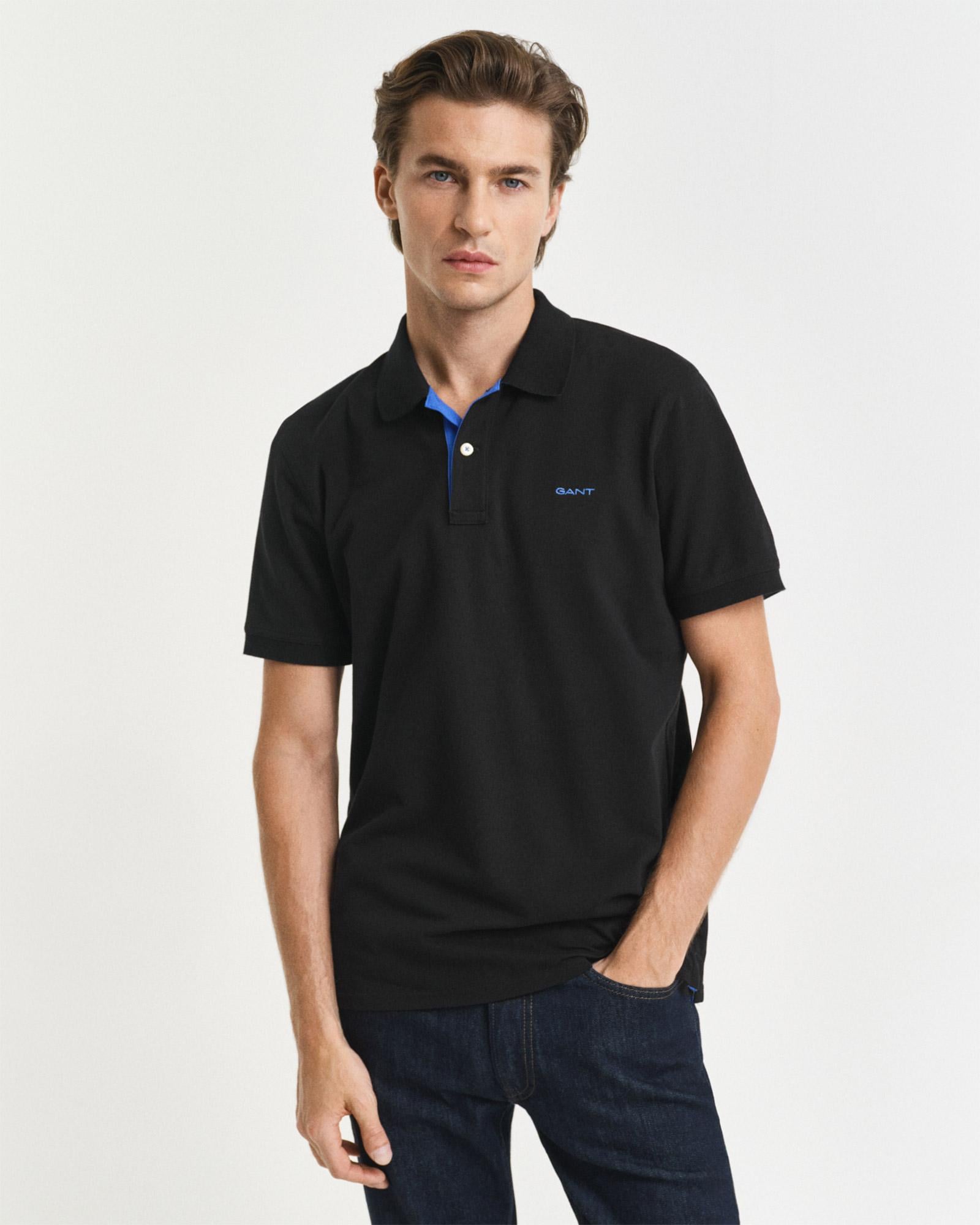 GANT Erkek Siyah Regular Fit Polo Yaka T-Shirt