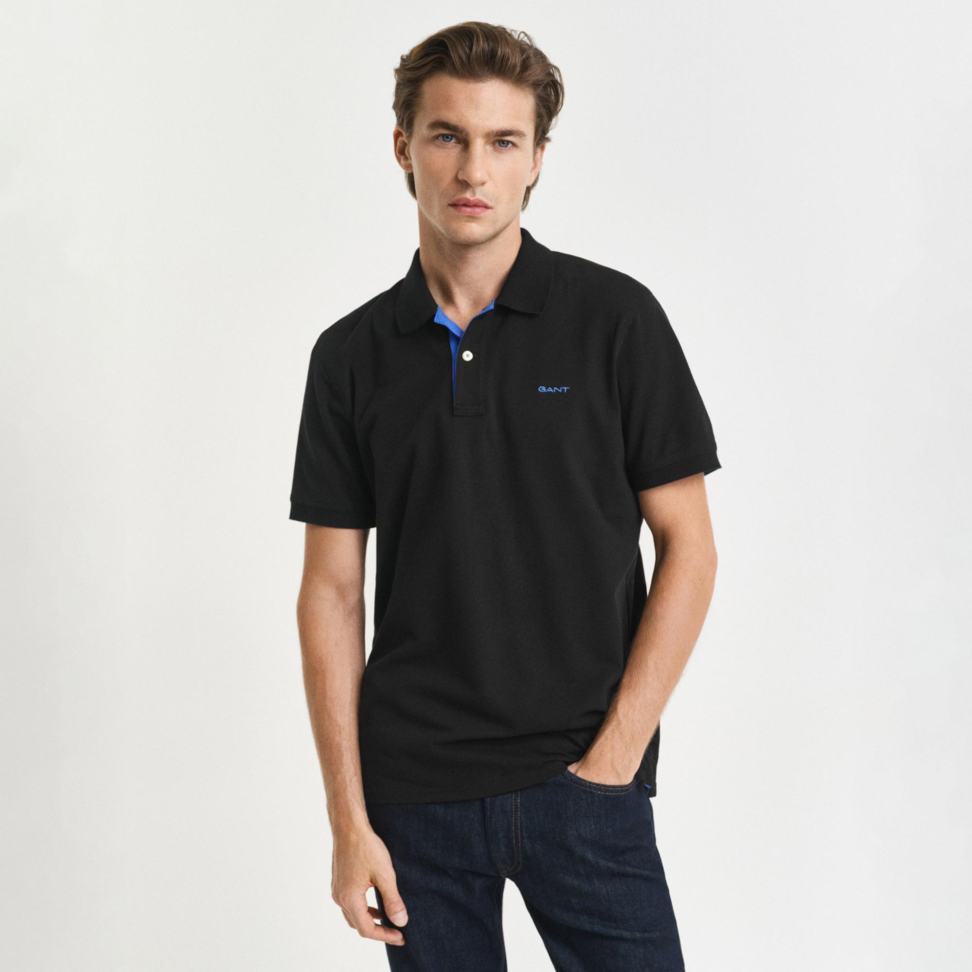 GANT Erkek Siyah Regular Fit Polo Yaka T-Shirt